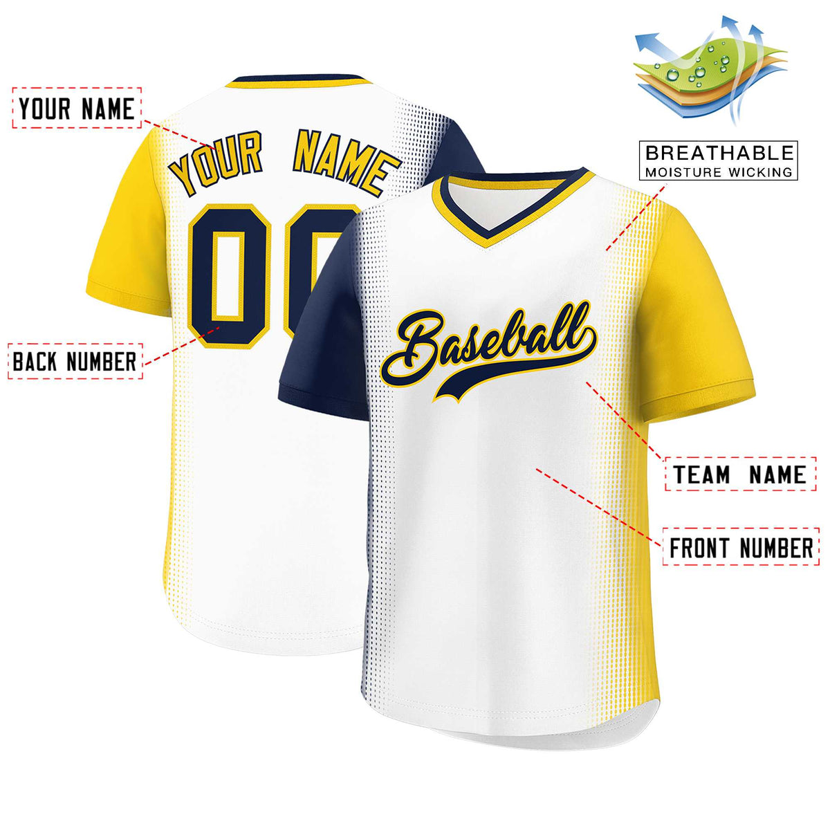 Custom White Navy-Gold Personalized Raglan Sleeves Authentic Baseball Jersey | KXKSHOP