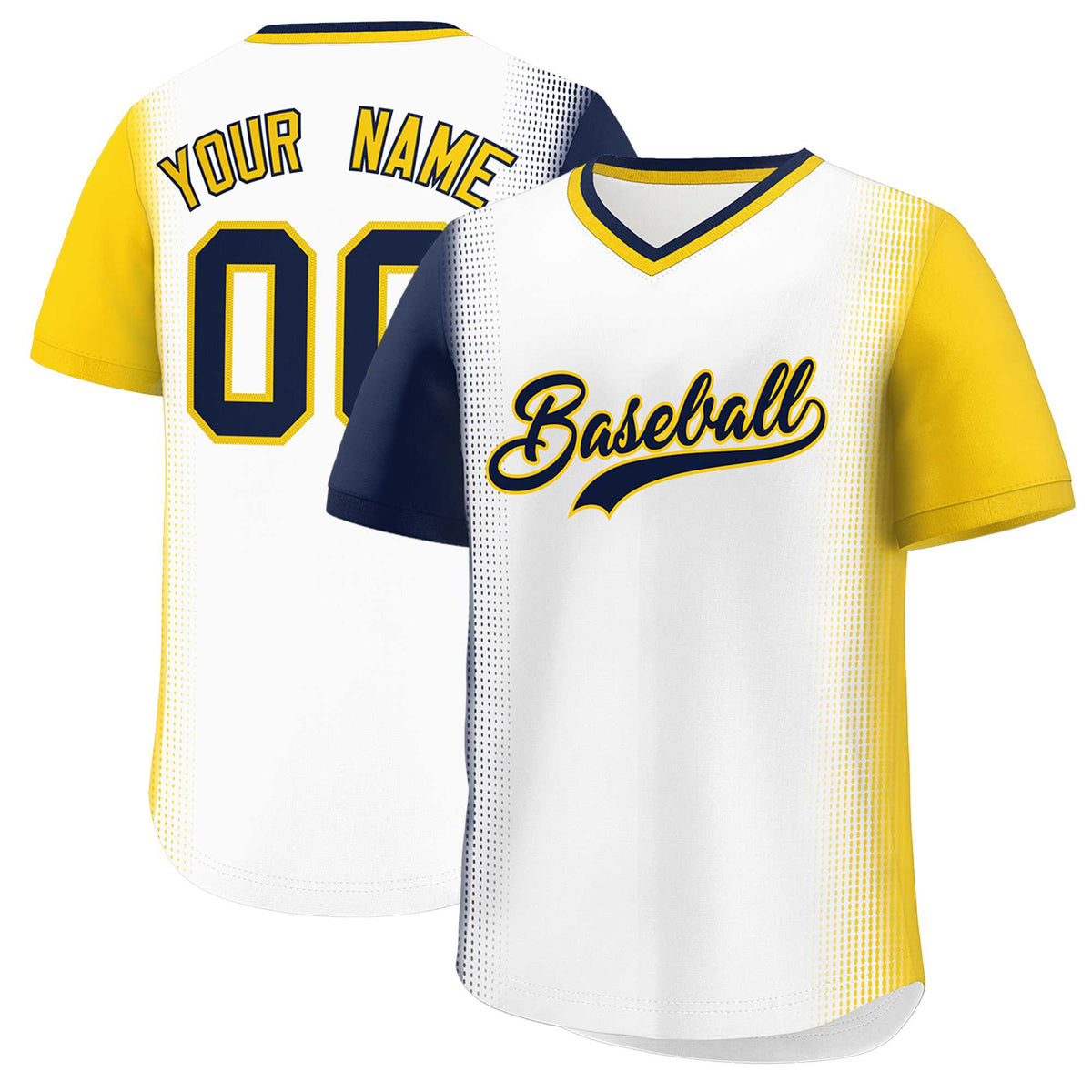Custom White Navy-Gold Personalized Raglan Sleeves Authentic Baseball Jersey | KXKSHOP