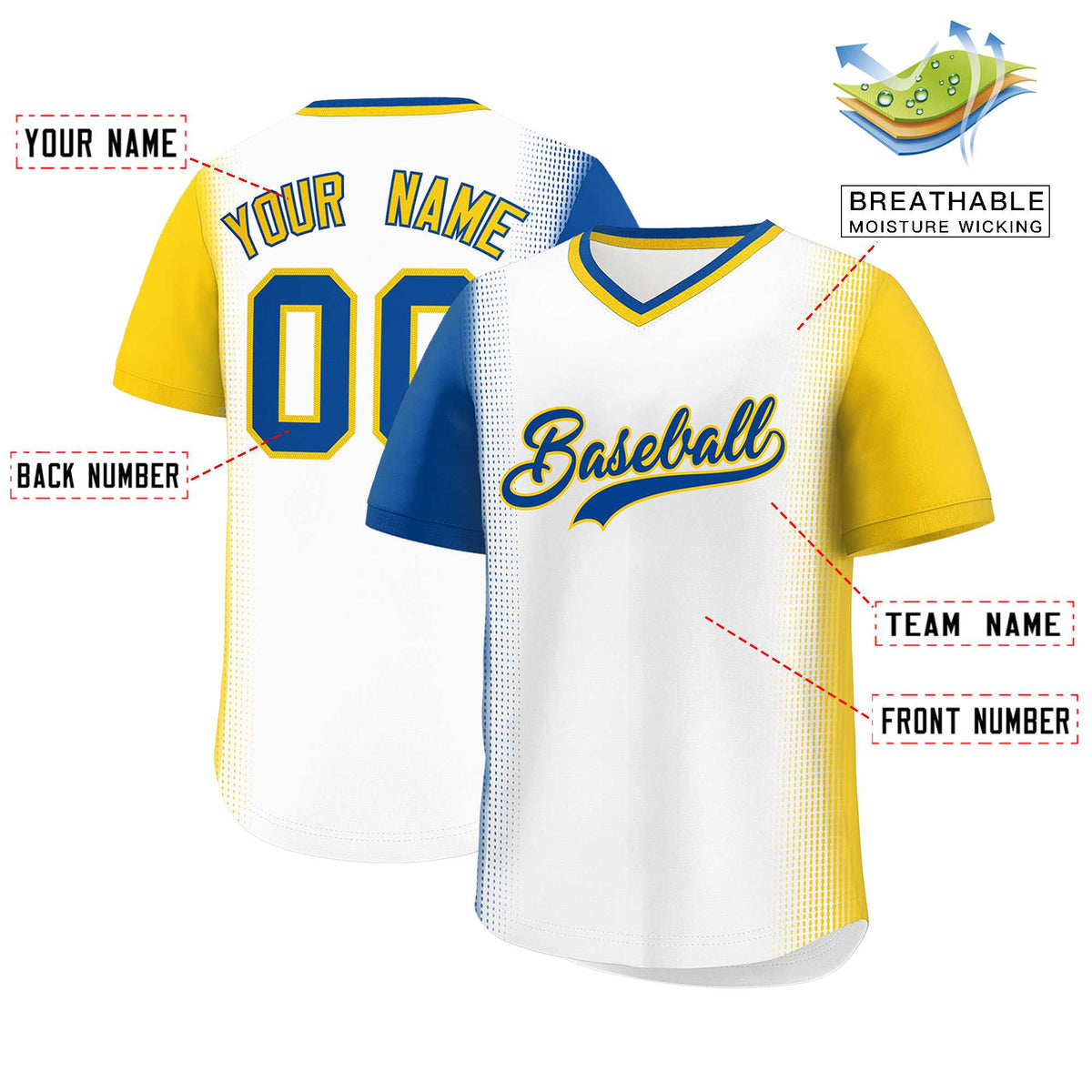 Custom White Royal-Gold Personalized Raglan Sleeves Authentic Baseball Jersey | KXKSHOP