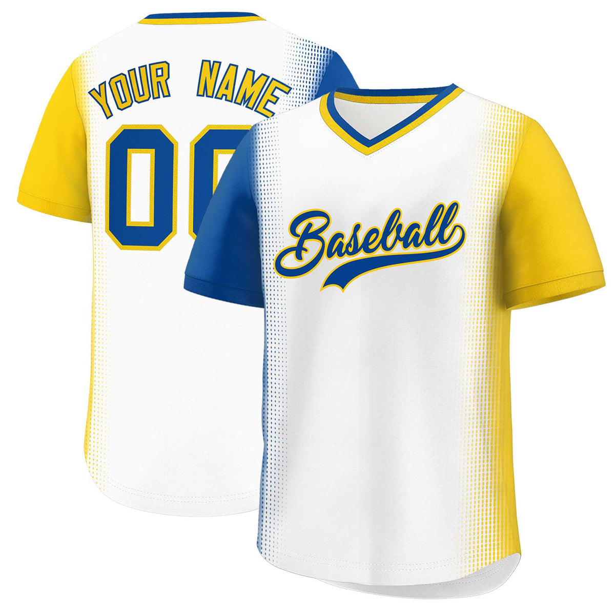Custom White Royal-Gold Personalized Raglan Sleeves Authentic Baseball Jersey | KXKSHOP