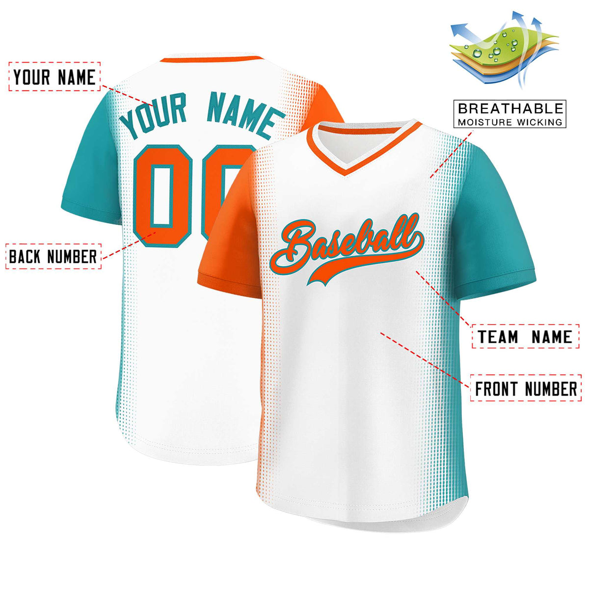 Custom White Orange-Aqua Personalized Raglan Sleeves Authentic Baseball Jersey | KXKSHOP