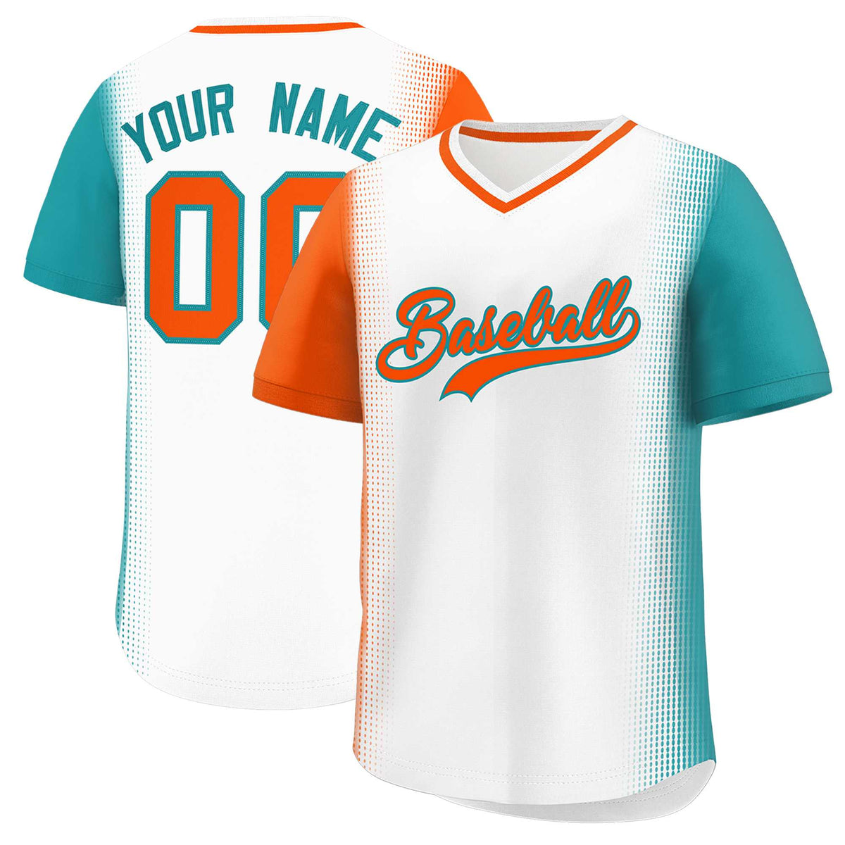 Custom White Orange-Aqua Personalized Raglan Sleeves Authentic Baseball Jersey | KXKSHOP