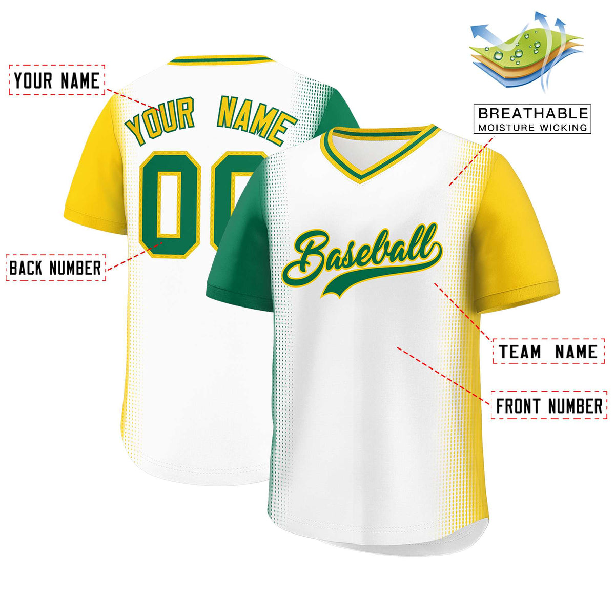 Custom White Kelly Green-Gold Personalized Raglan Sleeves Authentic Baseball Jersey | KXKSHOP