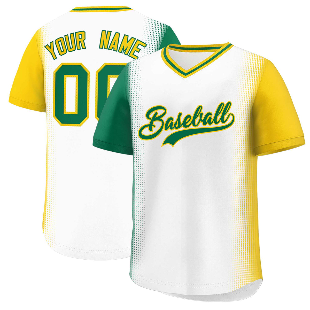 Custom White Kelly Green-Gold Personalized Raglan Sleeves Authentic Baseball Jersey | KXKSHOP