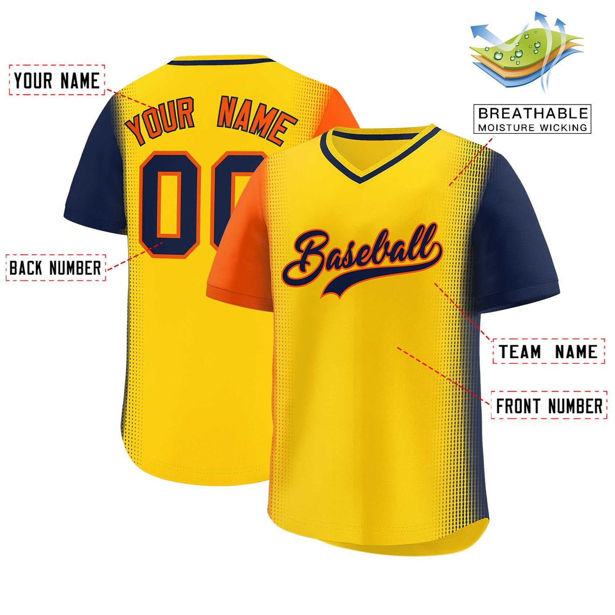 Custom Gold Orange-Navy Personalized Raglan Sleeves Authentic Baseball Jersey | KXKSHOP