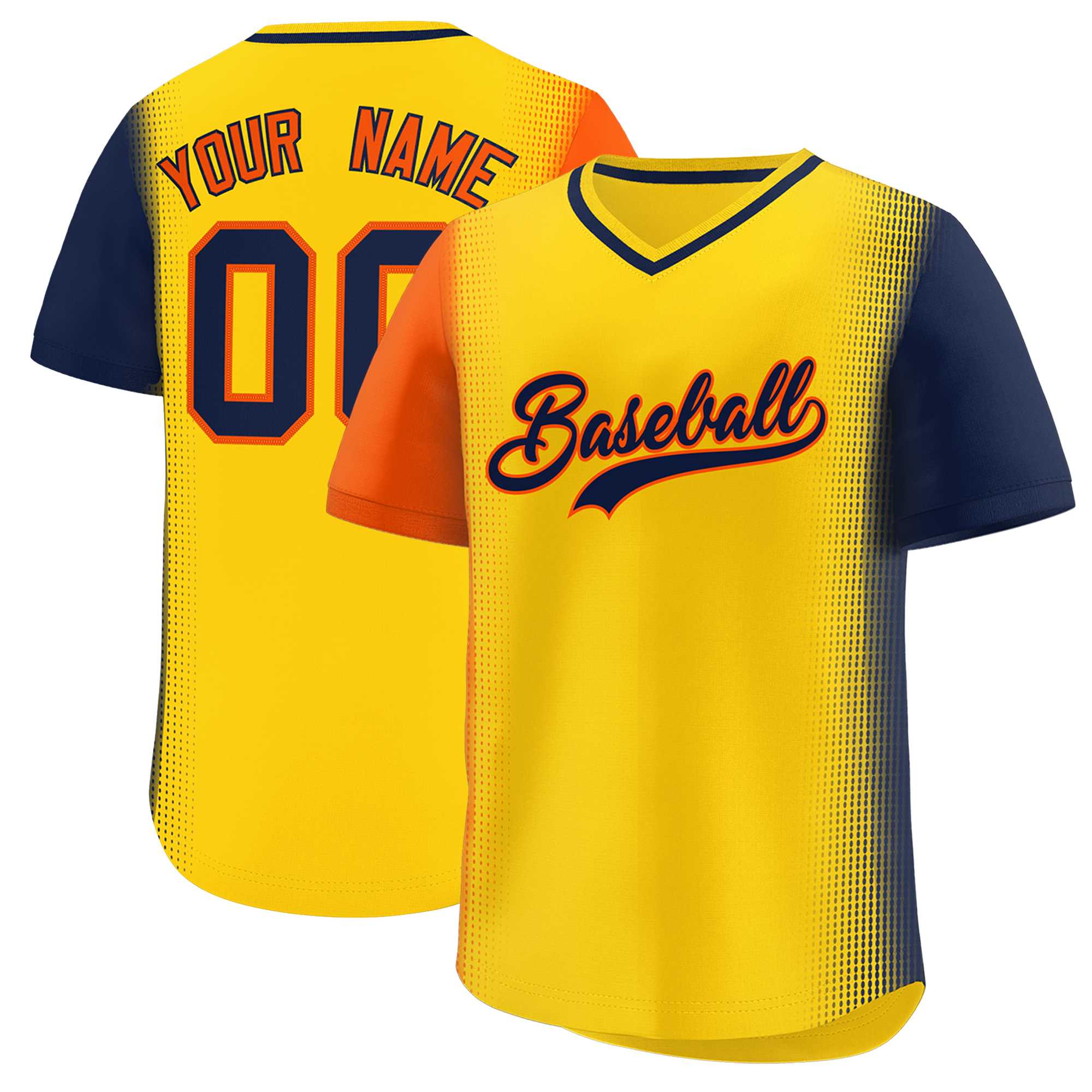 Custom Gold Orange-Navy Personalized Raglan Sleeves Authentic Baseball Jersey | KXKSHOP