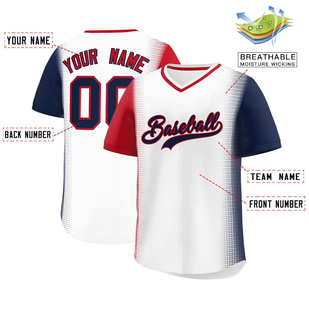 Custom White Red-Navy Personalized Raglan Sleeves Authentic Baseball Jersey | KXKSHOP