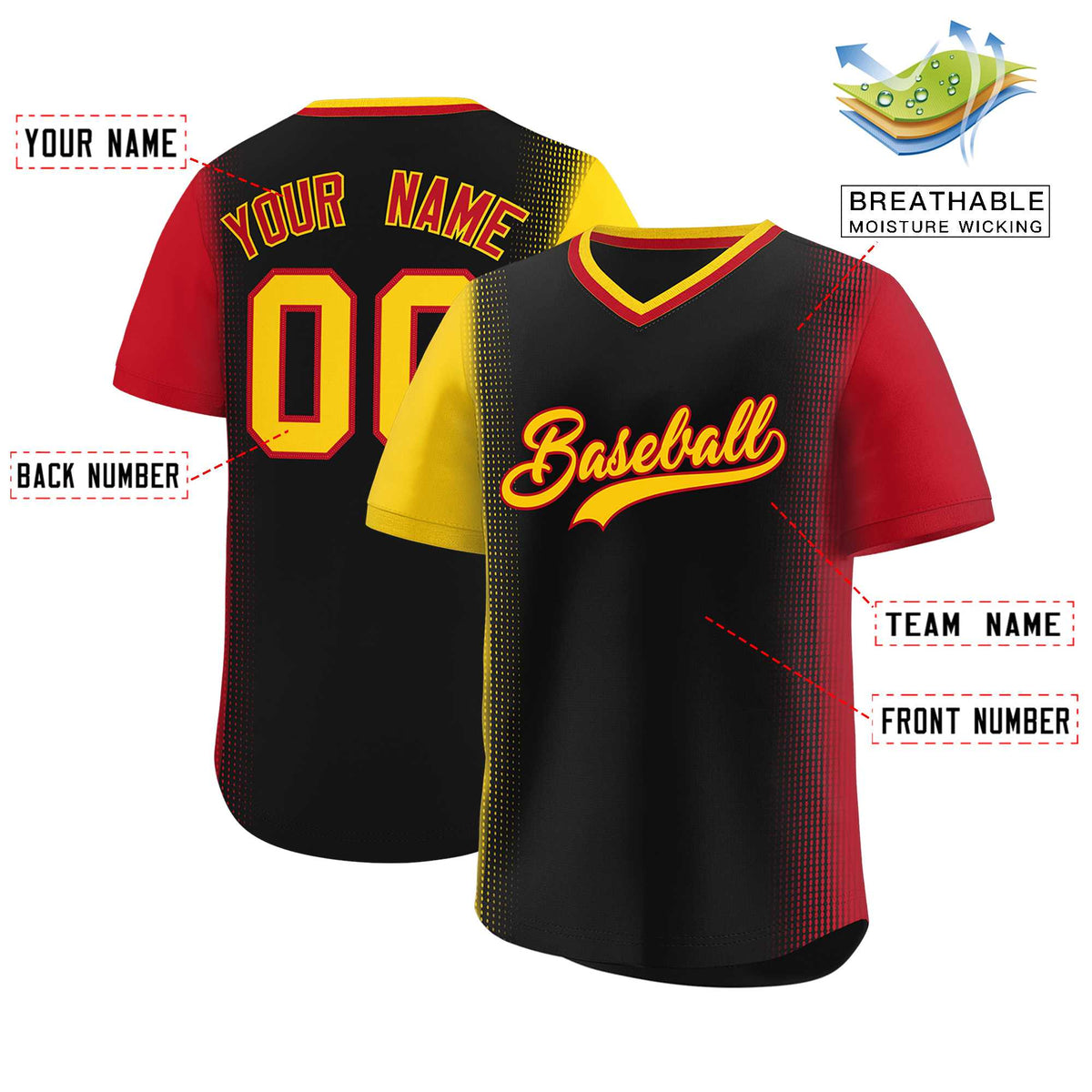 Custom Black Gold-Red Personalized Raglan Sleeves Authentic Baseball Jersey | KXKSHOP