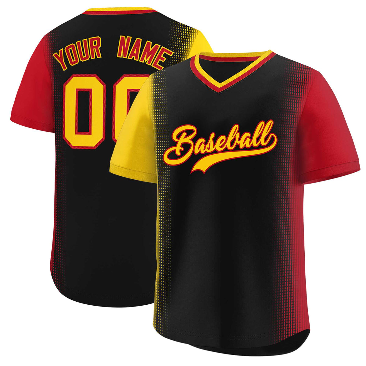 Custom Black Gold-Red Personalized Raglan Sleeves Authentic Baseball Jersey | KXKSHOP