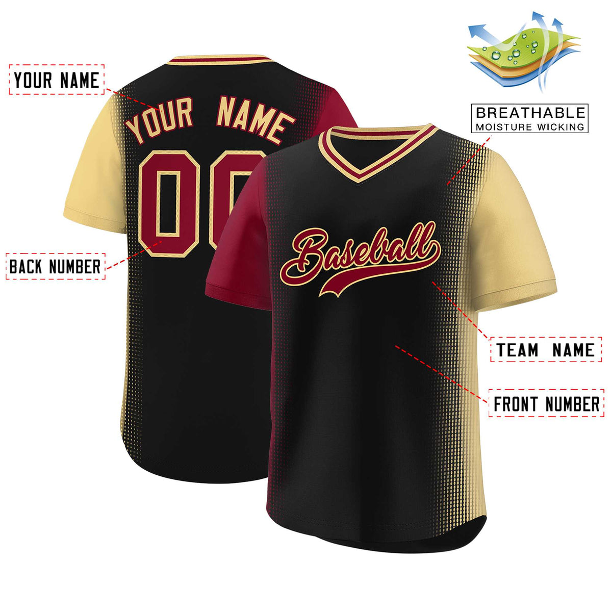 Custom Black Crimson-Khaki Personalized Raglan Sleeves Authentic Baseball Jersey | KXKSHOP
