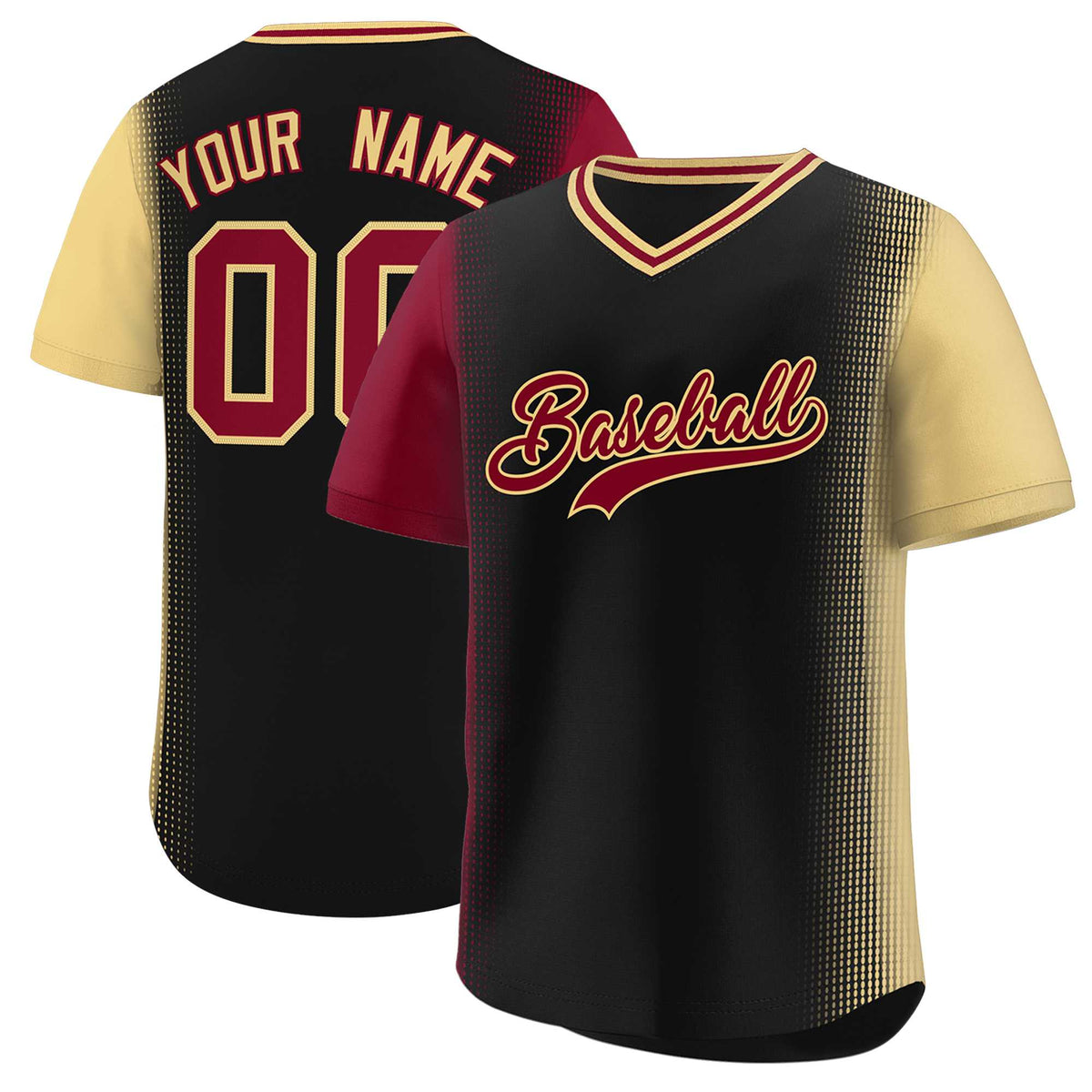Custom Black Crimson-Khaki Personalized Raglan Sleeves Authentic Baseball Jersey | KXKSHOP