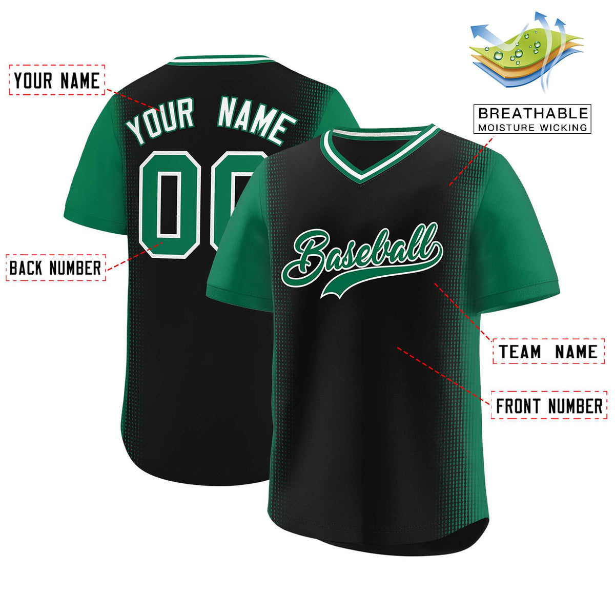 Custom Black Kelly Green Personalized Raglan Sleeves Authentic Baseball Jersey | KXKSHOP
