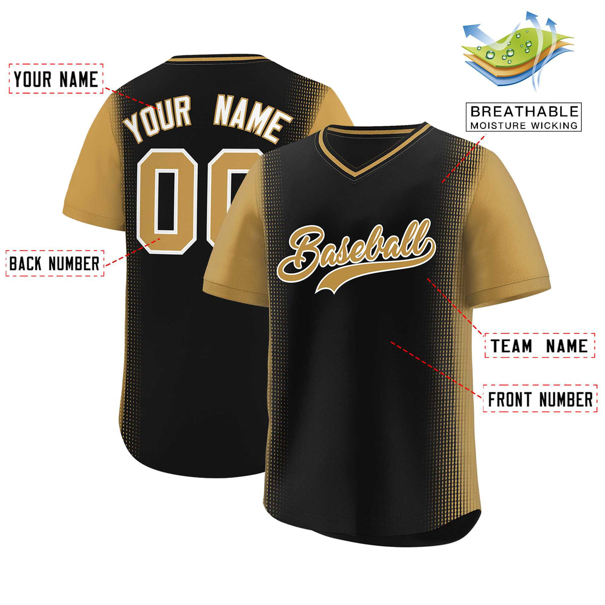 Custom Black Old Gold Personalized Raglan Sleeves Authentic Baseball Jersey | KXKSHOP