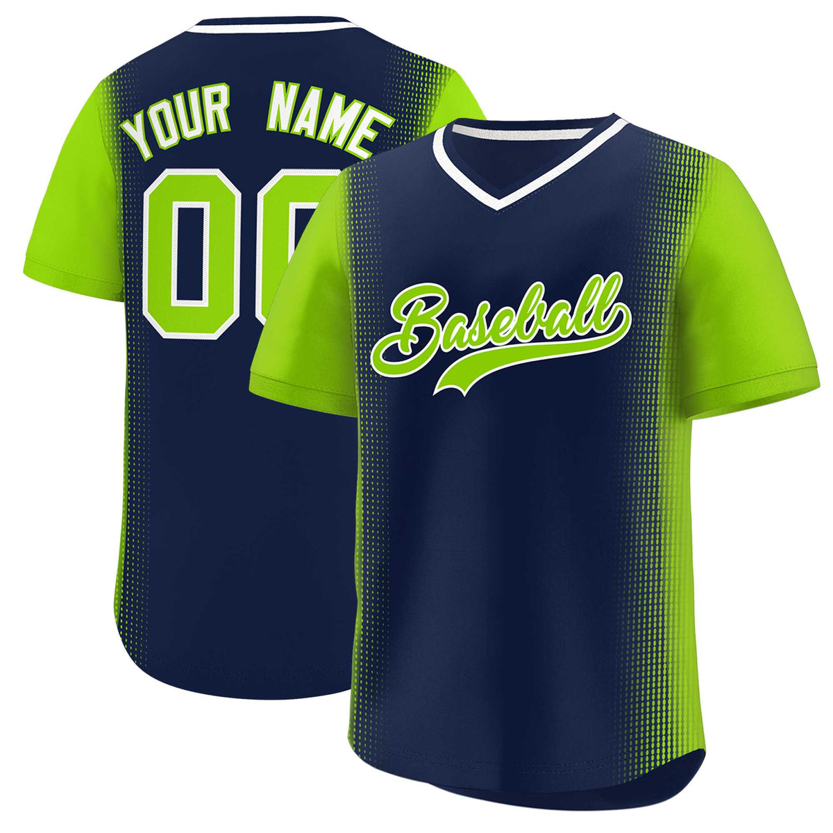 Custom Navy Neon Green Personalized Raglan Sleeves Authentic Baseball Jersey | KXKSHOP