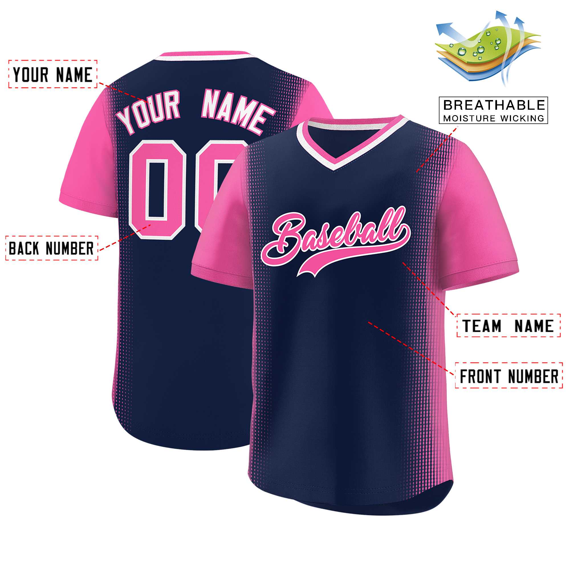 Custom Navy Pink Personalized Raglan Sleeves Authentic Baseball Jersey | KXKSHOP
