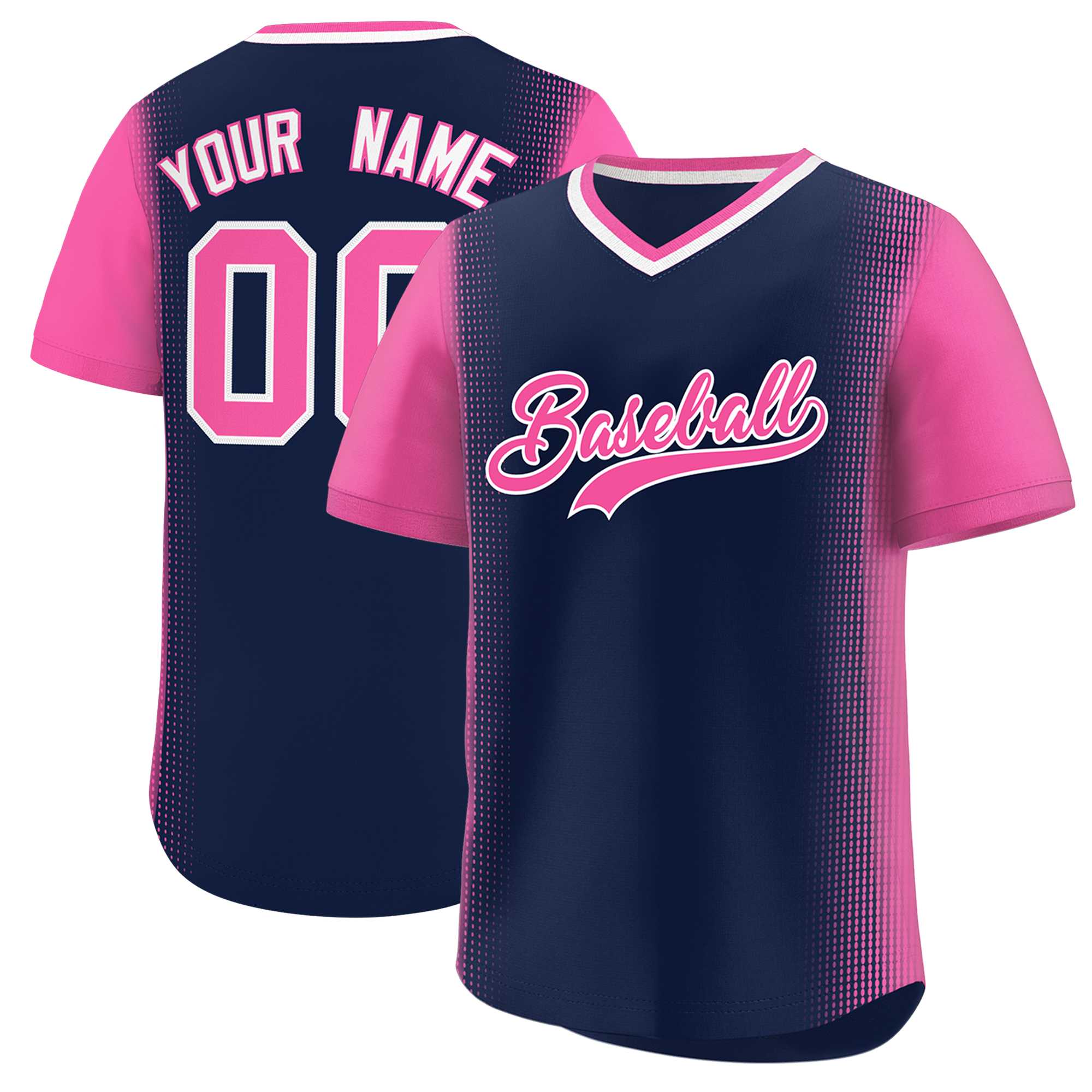 Custom Navy Pink Personalized Raglan Sleeves Authentic Baseball Jersey | KXKSHOP