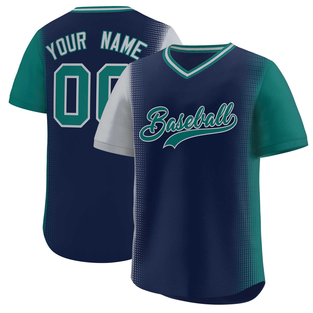 Custom Navy Gray-Aqua Personalized Raglan Sleeves Authentic Baseball Jersey | KXKSHOP