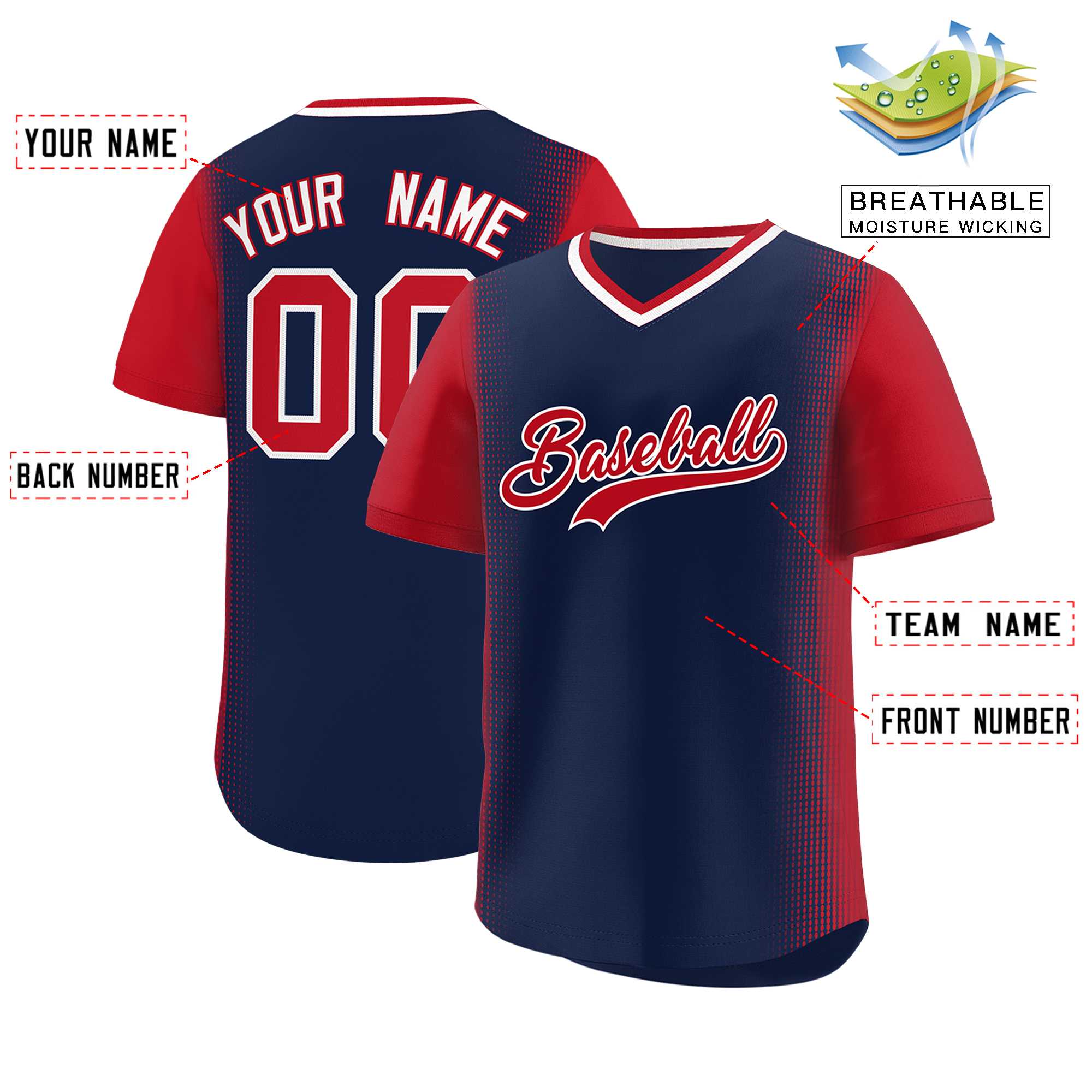 Custom Navy Red Personalized Raglan Sleeves Authentic Baseball Jersey | KXKSHOP