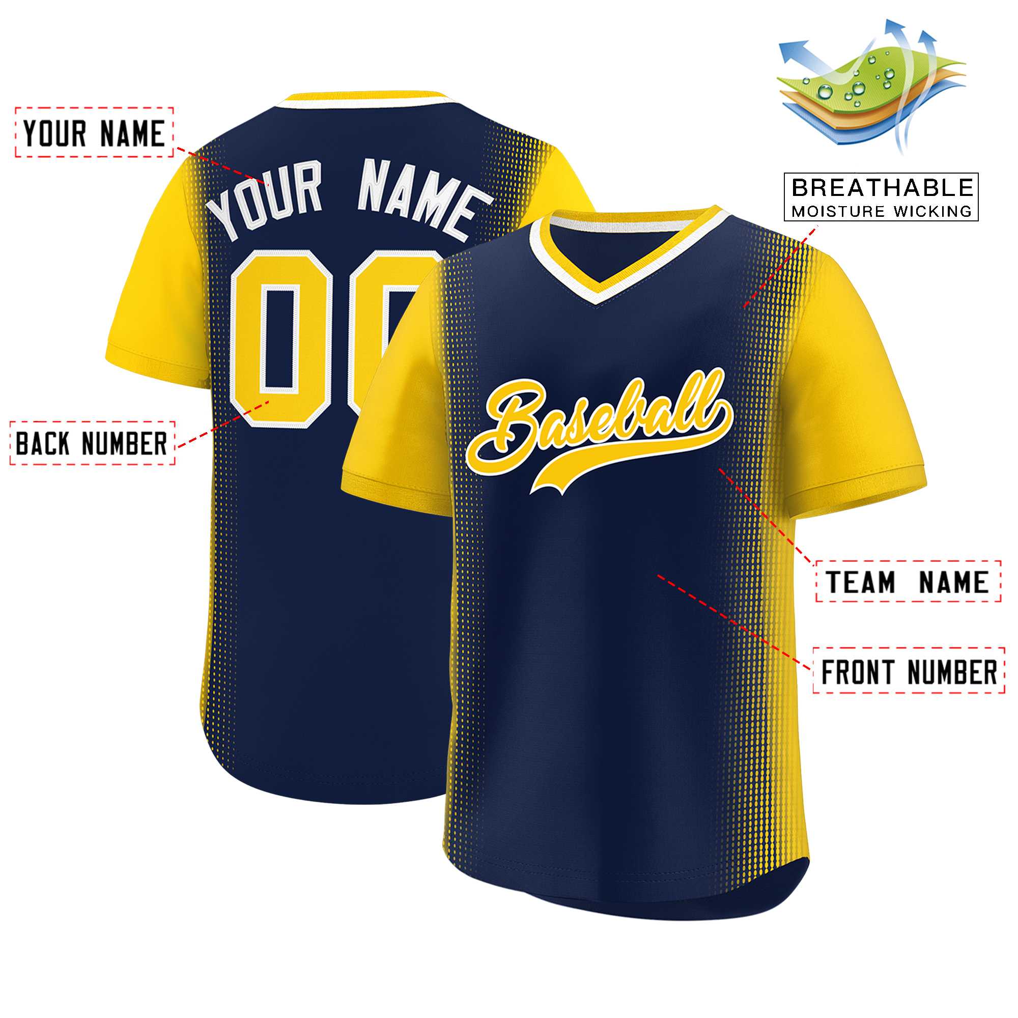Custom Navy Gold Personalized Raglan Sleeves Authentic Baseball Jersey | KXKSHOP