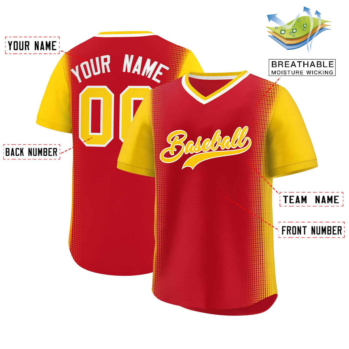 Custom Red Gold Personalized Raglan Sleeves Authentic Baseball Jersey | KXKSHOP