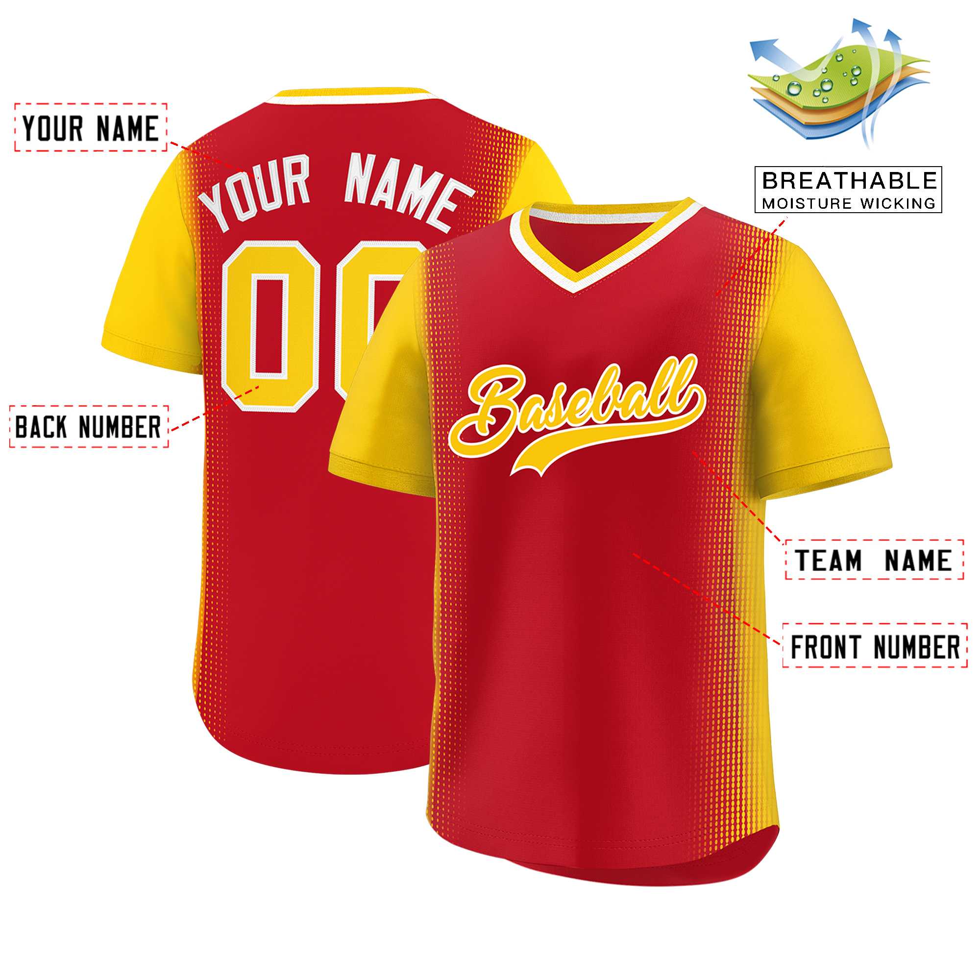 Custom Red Gold Personalized Raglan Sleeves Authentic Baseball Jersey | KXKSHOP