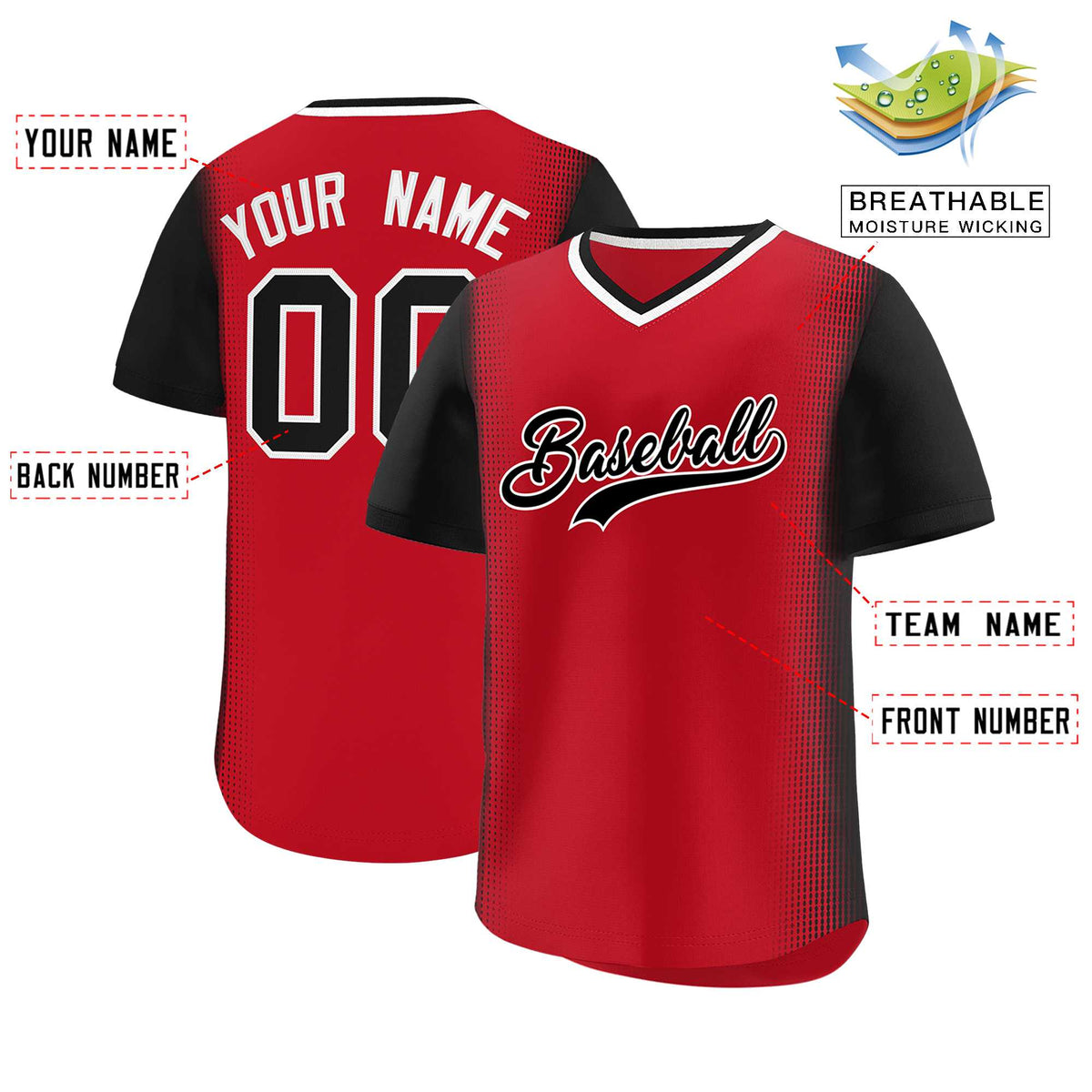 Custom Red Black Personalized Raglan Sleeves Authentic Baseball Jersey | KXKSHOP