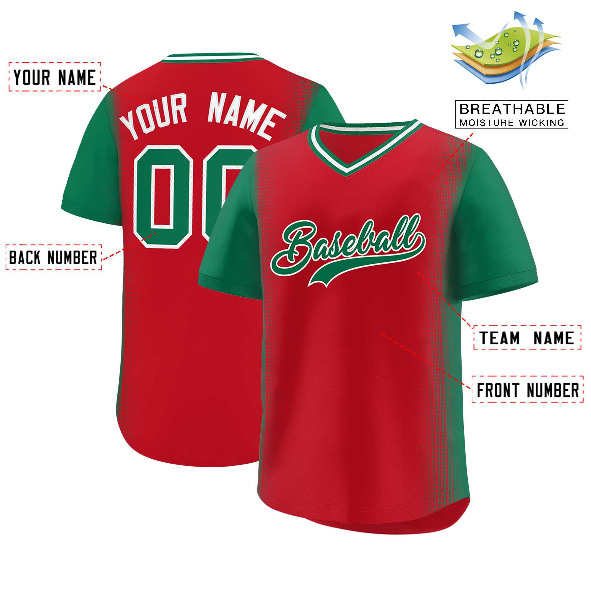 Custom Red Kelly Green Personalized Raglan Sleeves Authentic Baseball Jersey | KXKSHOP