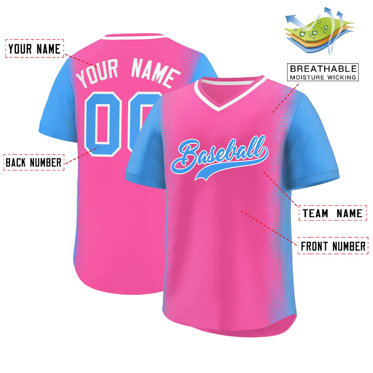Custom Pink Powder Blue Personalized Raglan Sleeves Authentic Baseball Jersey | KXKSHOP