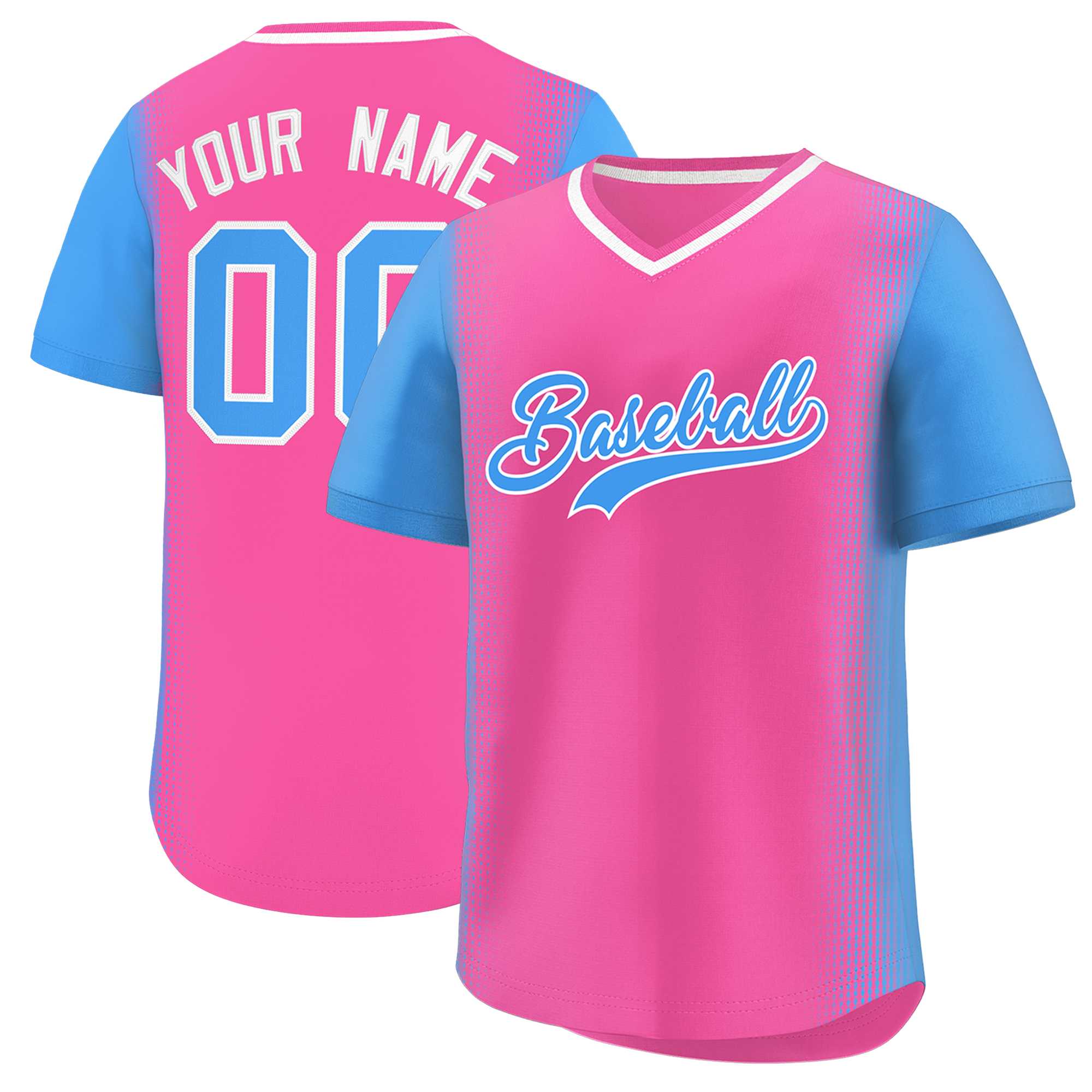 Custom Pink Powder Blue Personalized Raglan Sleeves Authentic Baseball Jersey | KXKSHOP