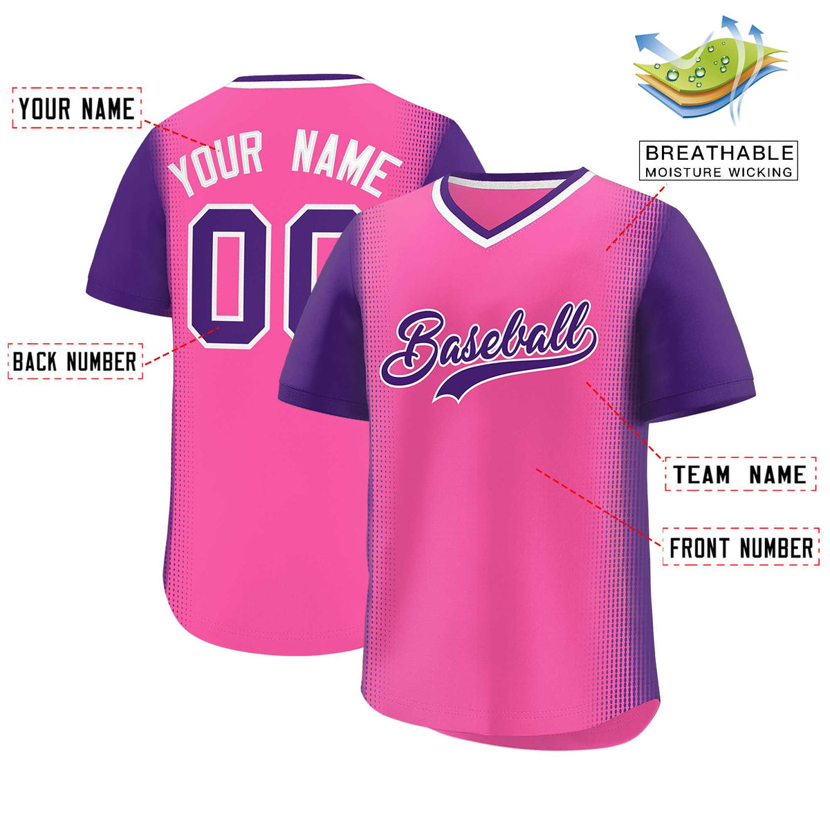 Custom Pink Purple Personalized Raglan Sleeves Authentic Baseball Jersey | KXKSHOP
