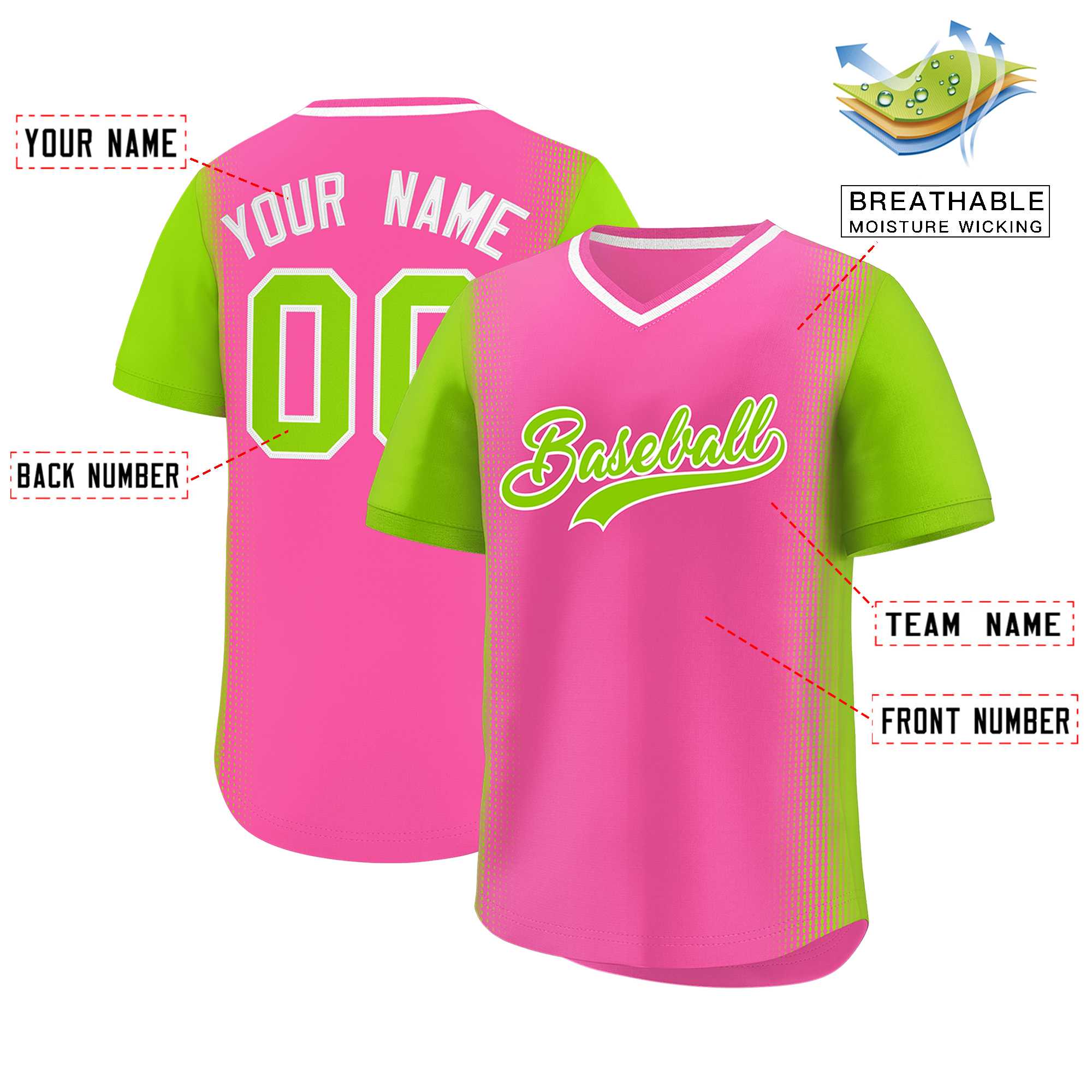 Custom Pink Neon Green Personalized Raglan Sleeves Authentic Baseball Jersey | KXKSHOP