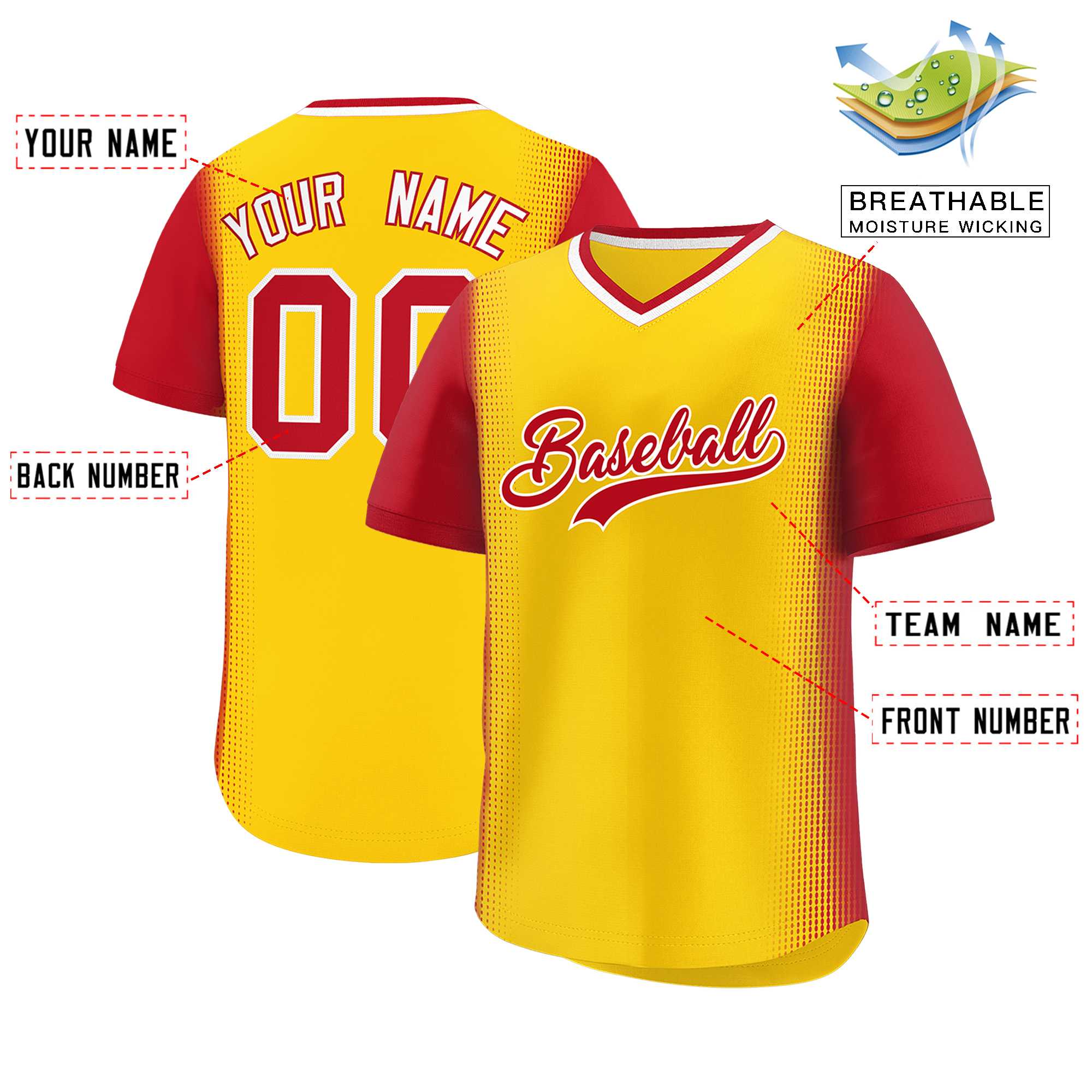 Custom Gold Red Personalized Raglan Sleeves Authentic Baseball Jersey | KXKSHOP