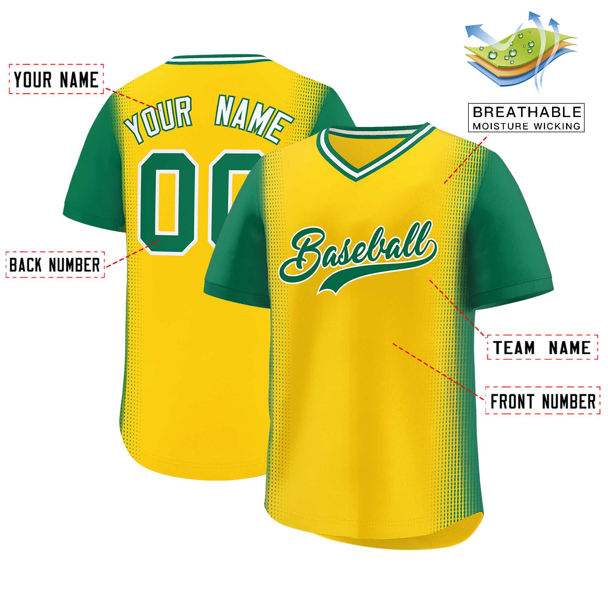 Custom Gold Kelly Green Personalized Raglan Sleeves Authentic Baseball Jersey | KXKSHOP