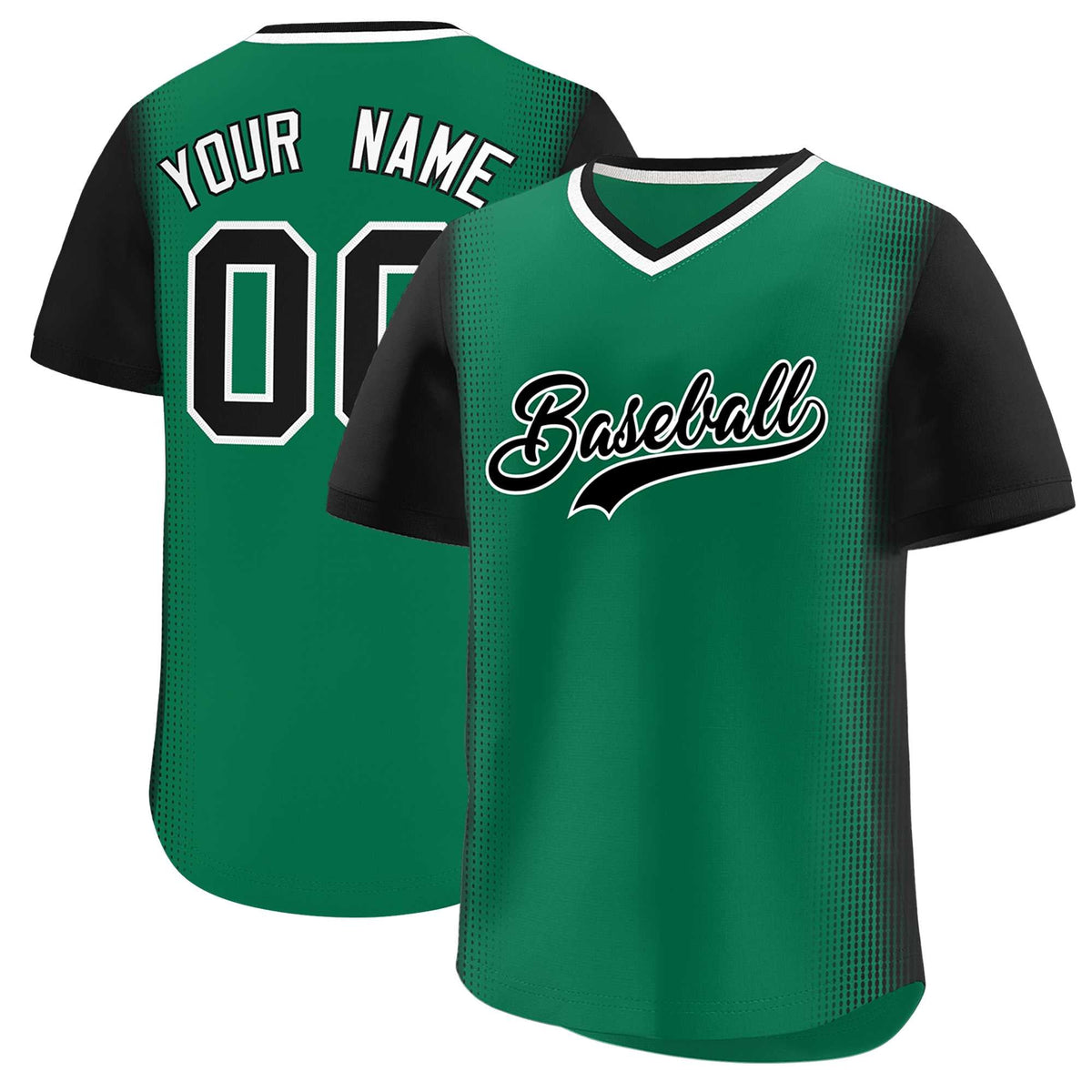 Custom Kelly Green Black Personalized Raglan Sleeves Authentic Baseball Jersey | KXKSHOP