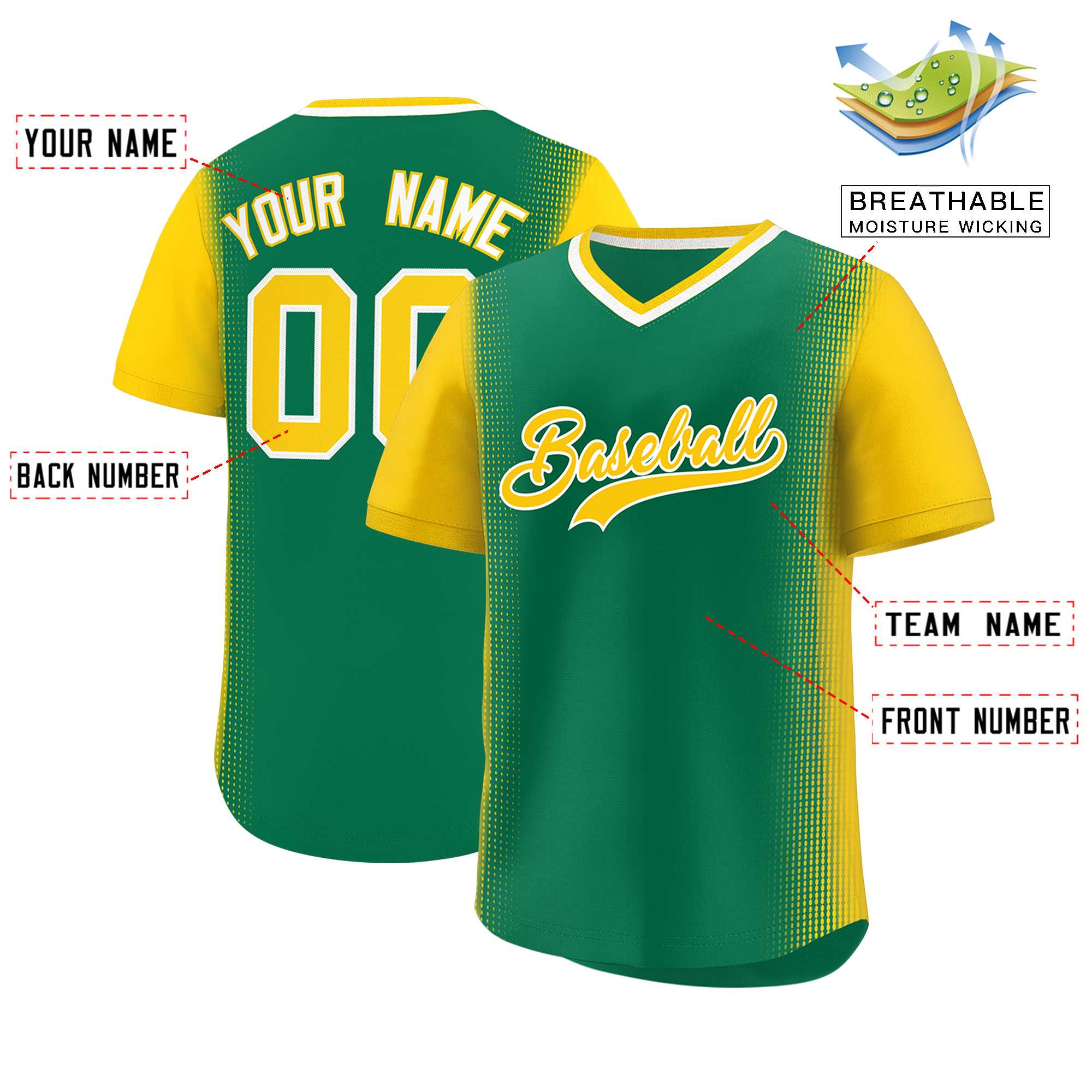 Custom Kelly Green Gold Personalized Raglan Sleeves Authentic Baseball Jersey | KXKSHOP