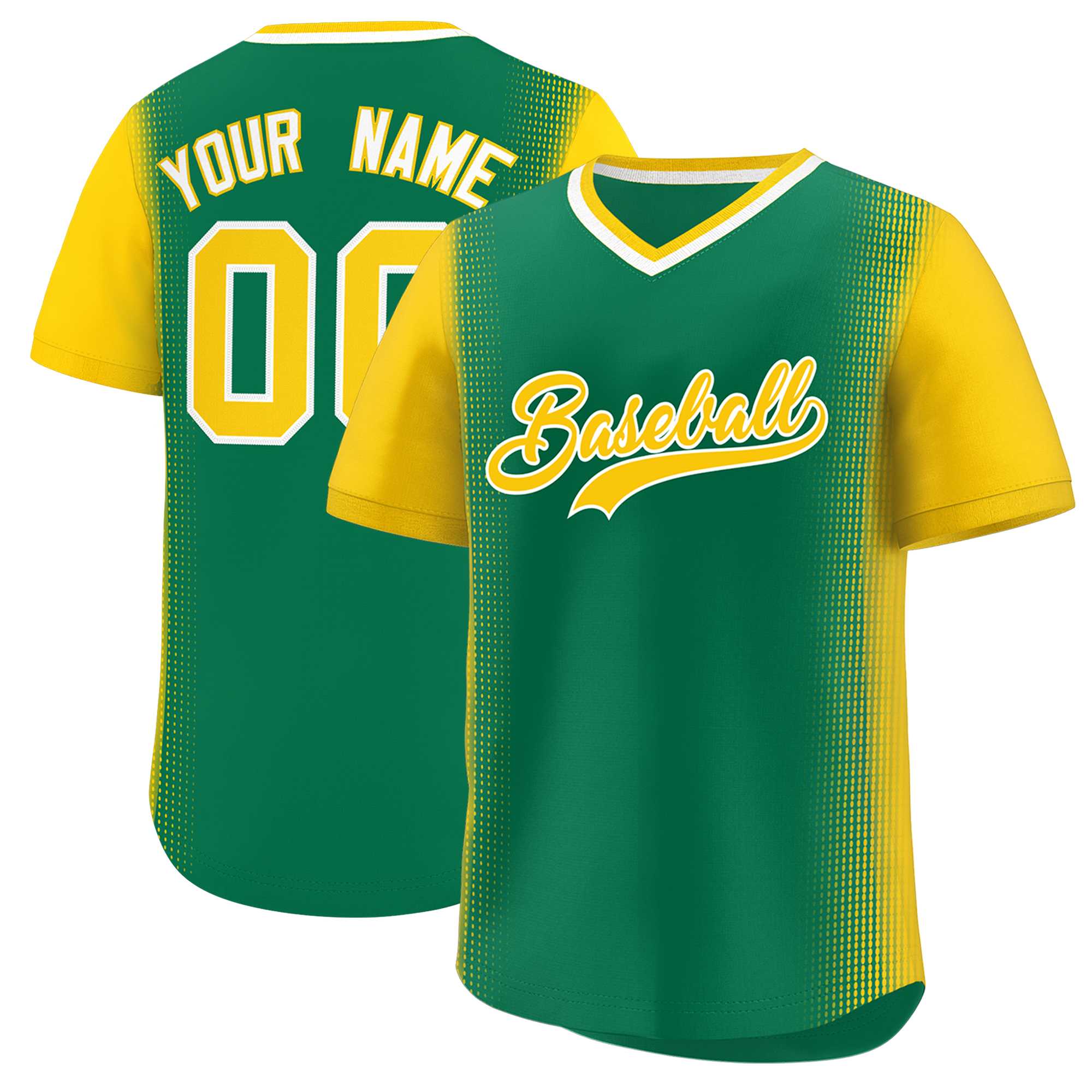 Custom Kelly Green Gold Personalized Raglan Sleeves Authentic Baseball Jersey | KXKSHOP