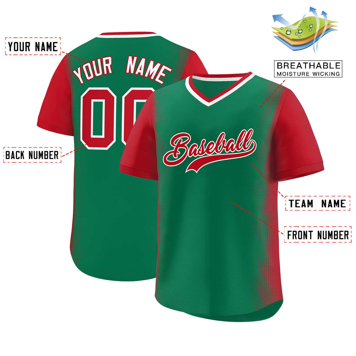 Custom Kelly Green Red Personalized Raglan Sleeves Authentic Baseball Jersey | KXKSHOP