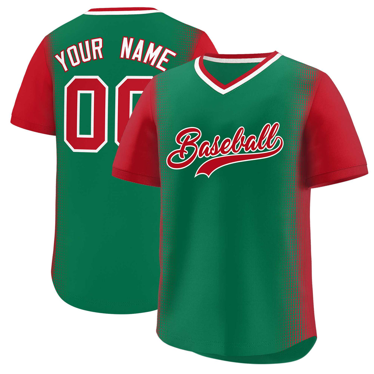 Custom Kelly Green Red Personalized Raglan Sleeves Authentic Baseball Jersey | KXKSHOP