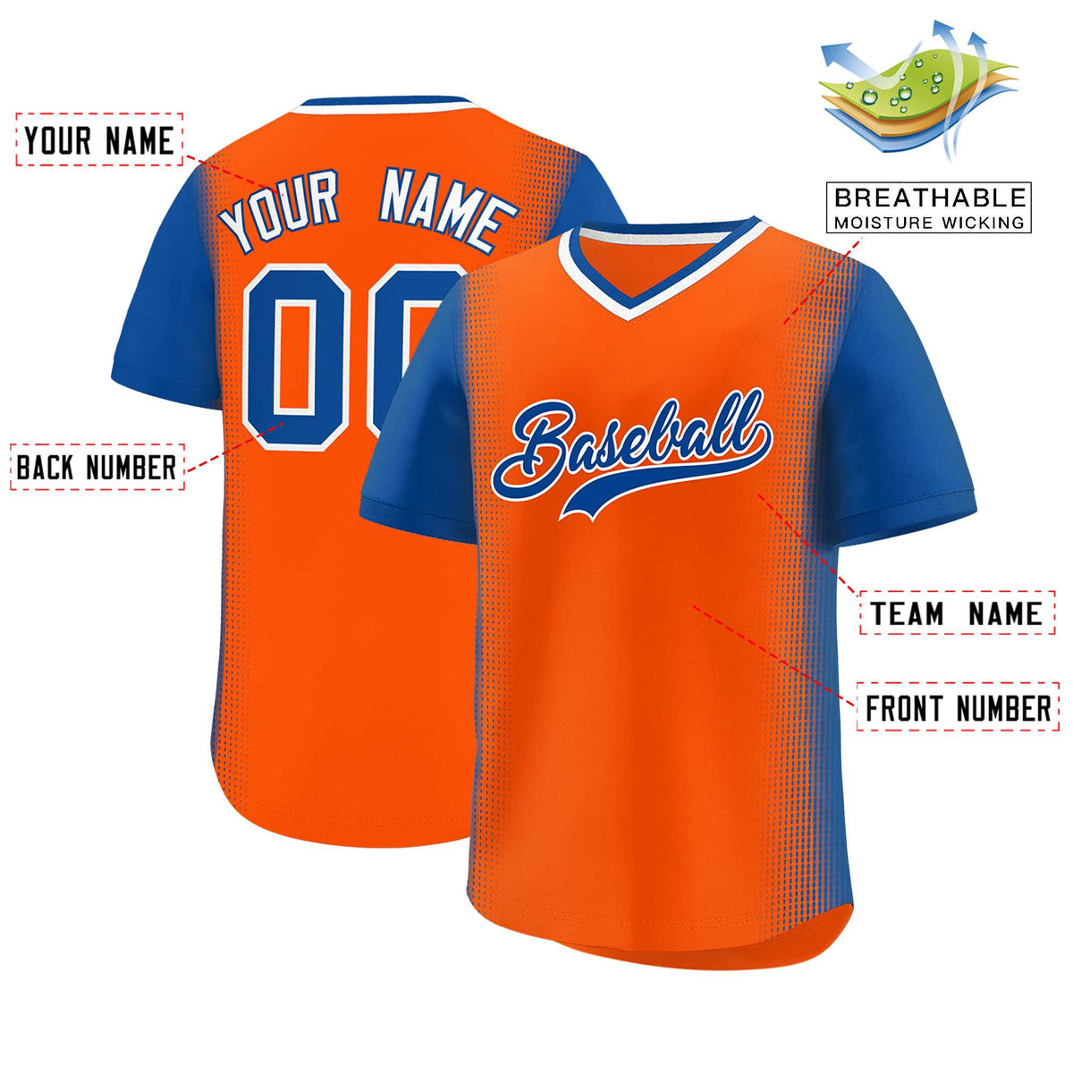 Custom Orange Royal Personalized Raglan Sleeves Authentic Baseball Jersey | KXKSHOP