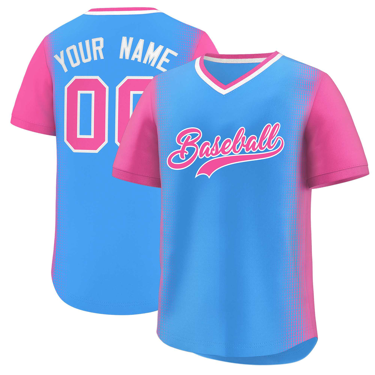 Custom Powder Blue Pink Personalized Raglan Sleeves Authentic Baseball Jersey | KXKSHOP