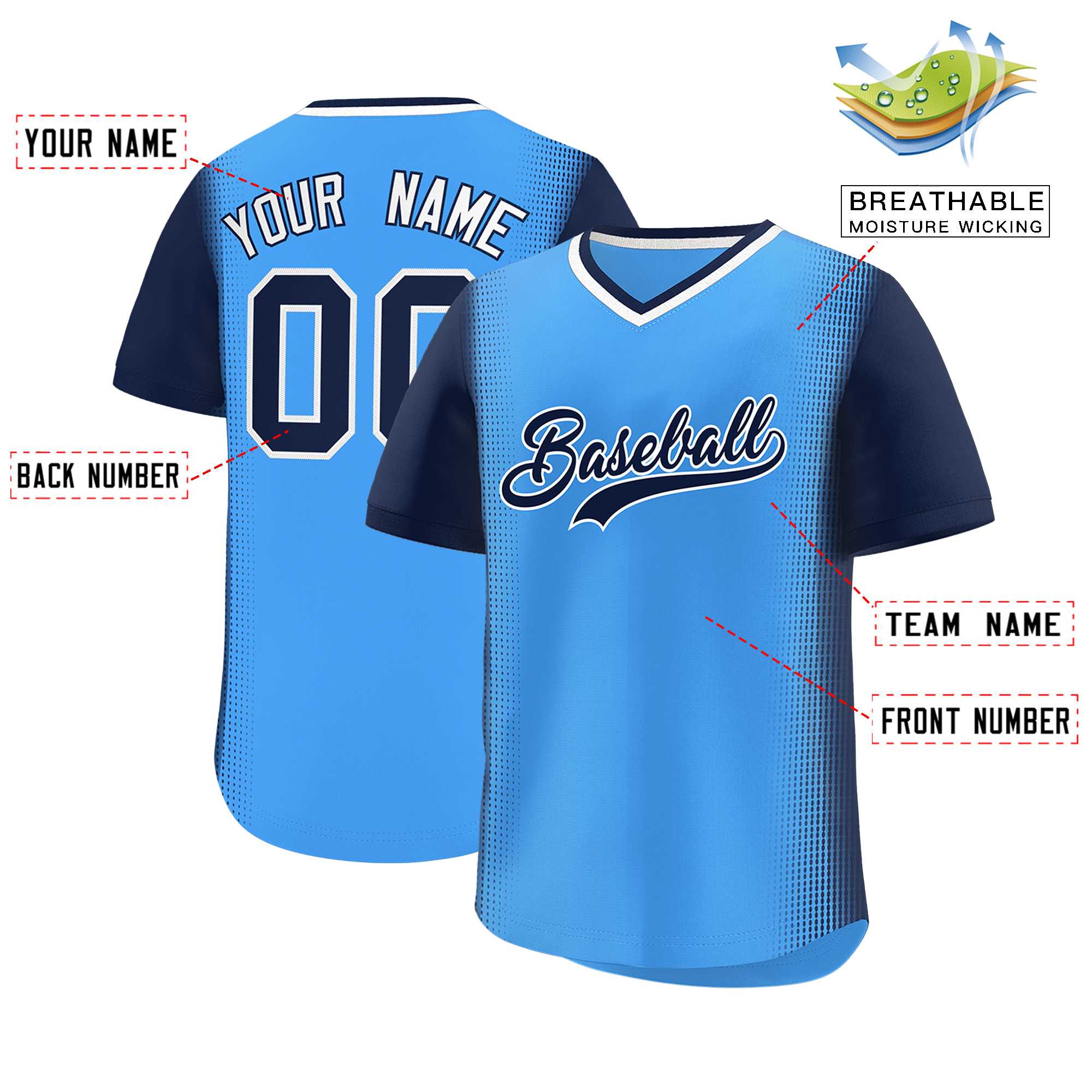 Custom Powder Blue Navy Personalized Raglan Sleeves Authentic Baseball Jersey | KXKSHOP