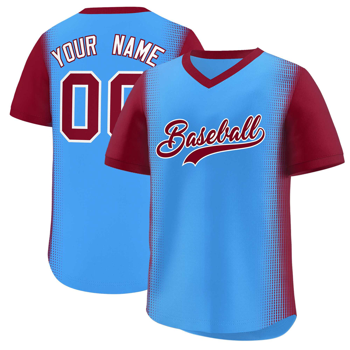 Custom Powder Blue Crimson Personalized Raglan Sleeves Authentic Baseball Jersey | KXKSHOP