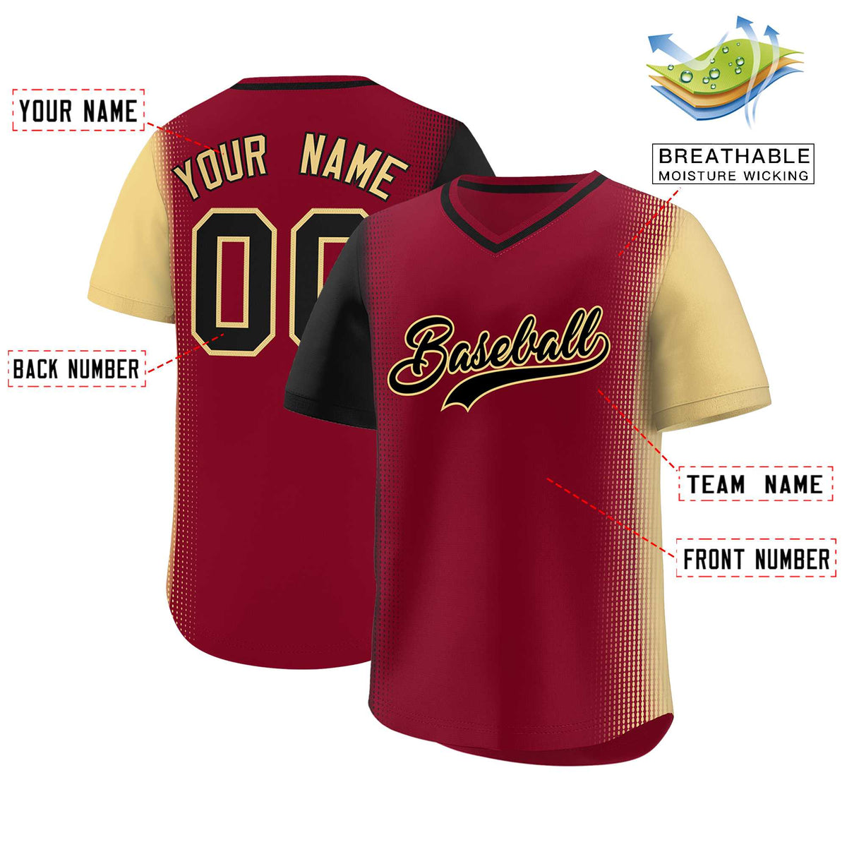 Custom Crimson Black-Khaki Personalized Raglan Sleeves Authentic Baseball Jersey | KXKSHOP