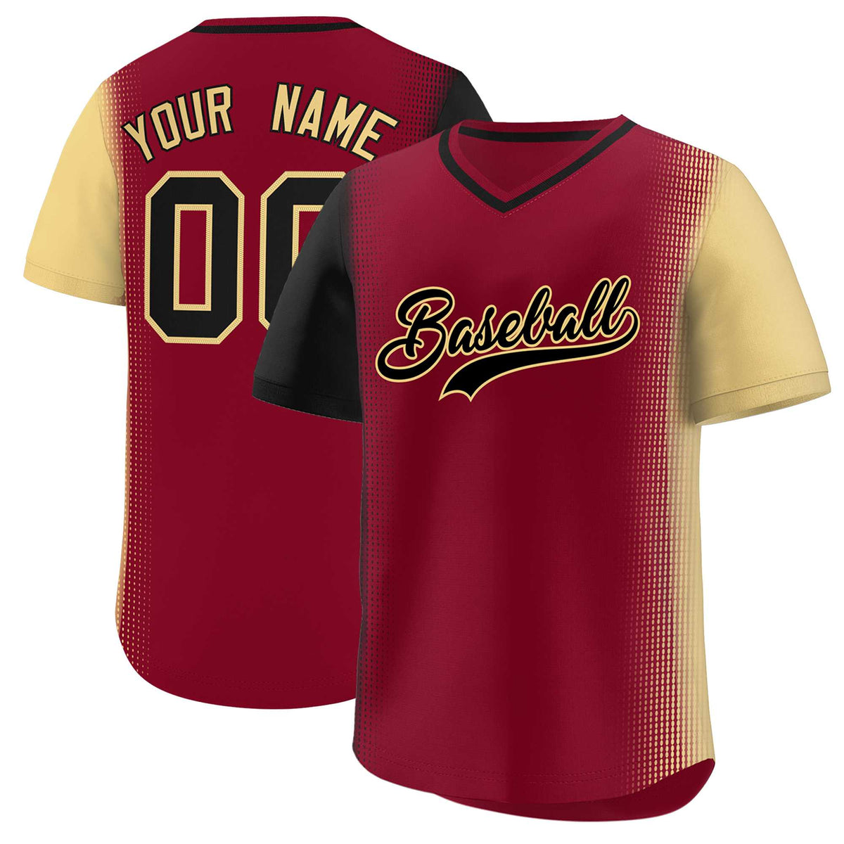 Custom Crimson Black-Khaki Personalized Raglan Sleeves Authentic Baseball Jersey | KXKSHOP
