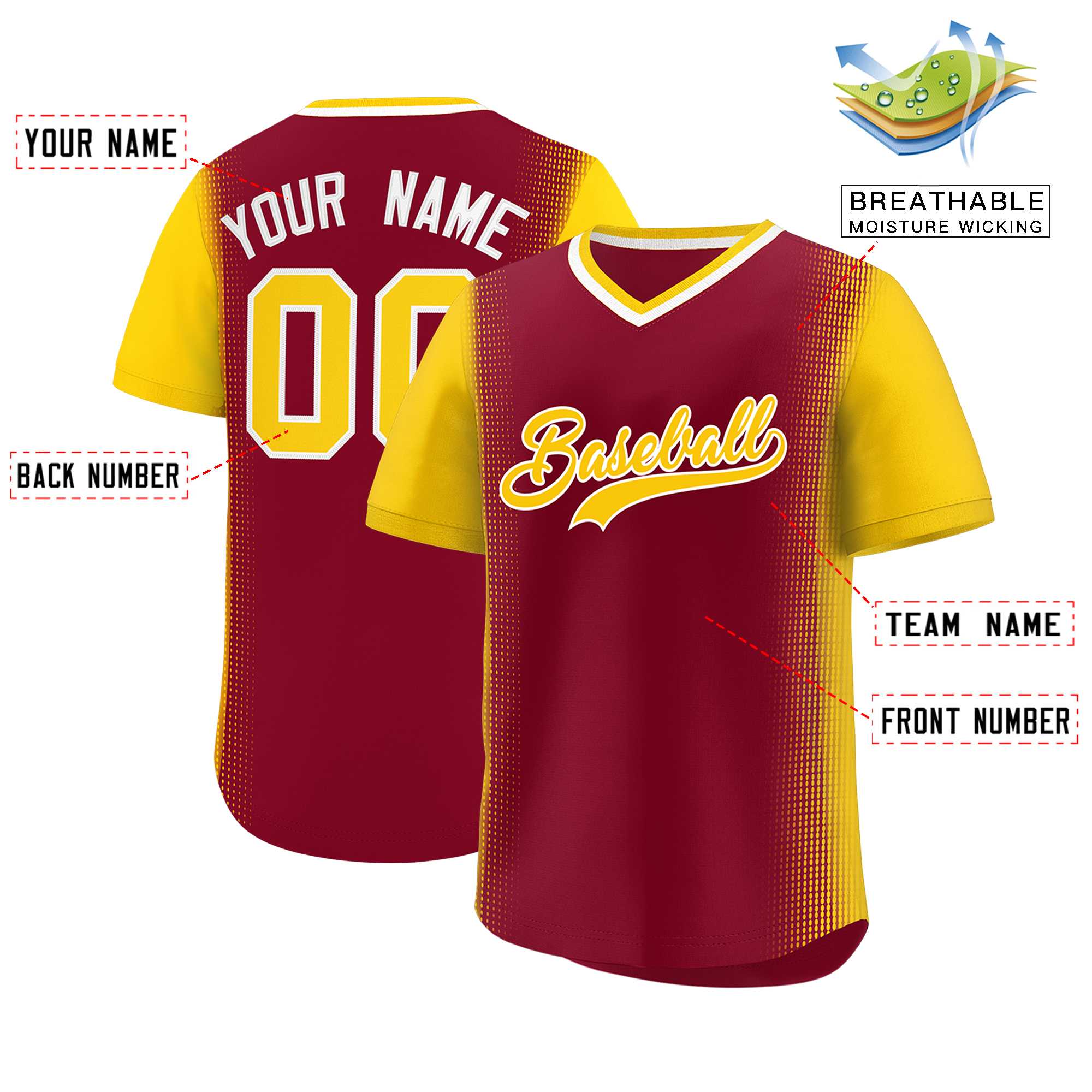 Custom Crimson Gold Personalized Raglan Sleeves Authentic Baseball Jersey | KXKSHOP
