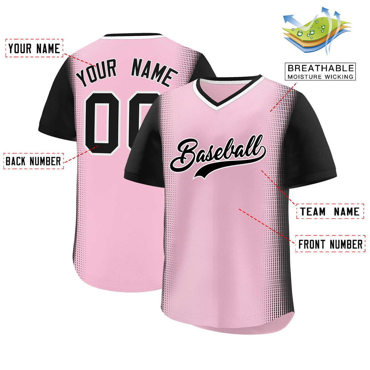 Custom Light Pink Black Personalized Raglan Sleeves Authentic Baseball Jersey | KXKSHOP