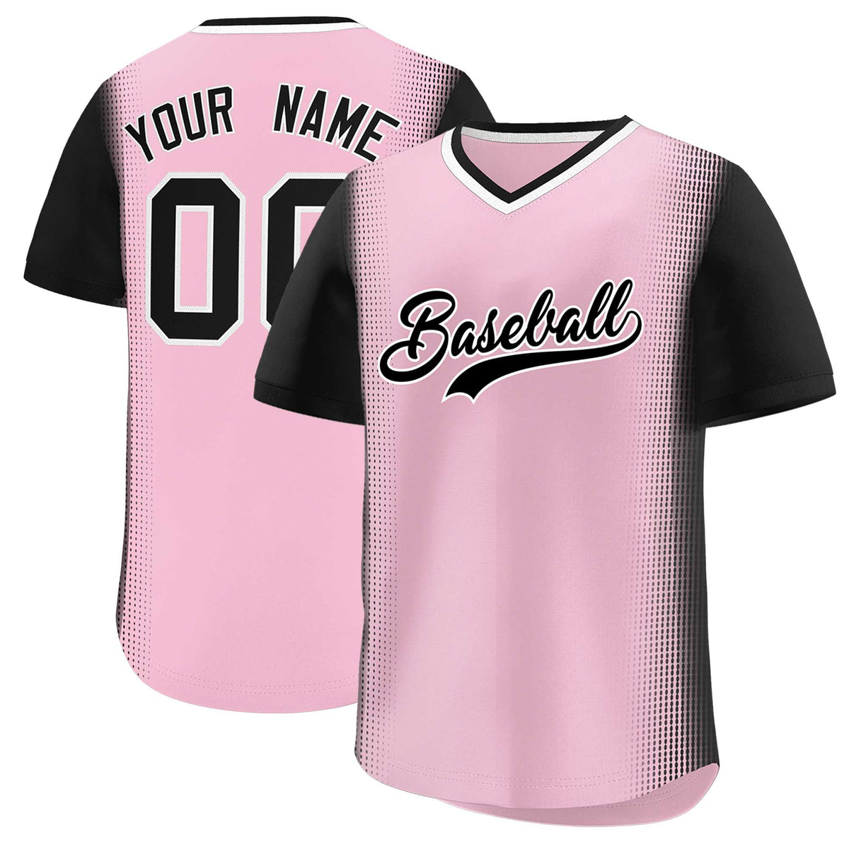 Custom Light Pink Black Personalized Raglan Sleeves Authentic Baseball Jersey | KXKSHOP