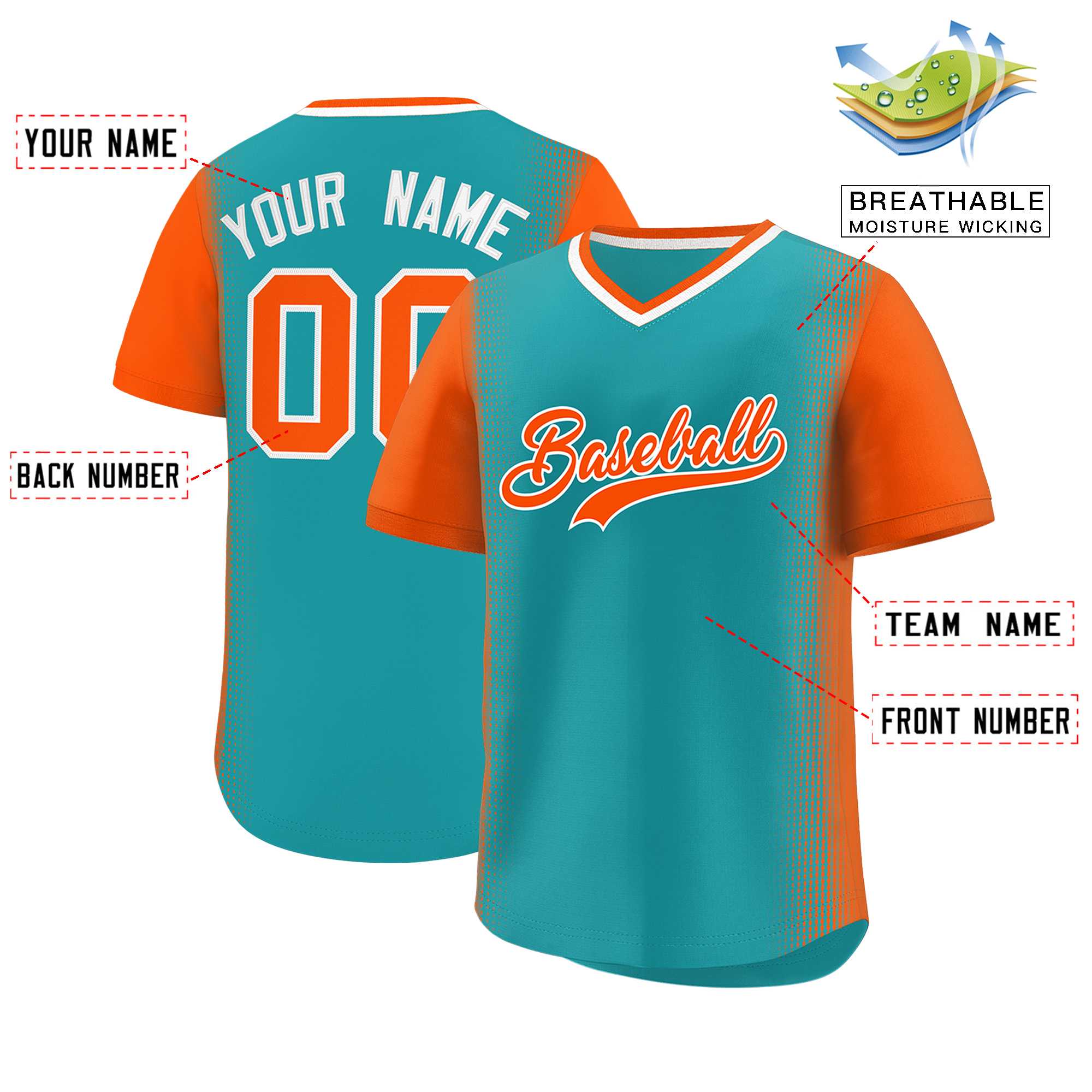 Custom Aqua Orange Personalized Raglan Sleeves Authentic Baseball Jersey | KXKSHOP