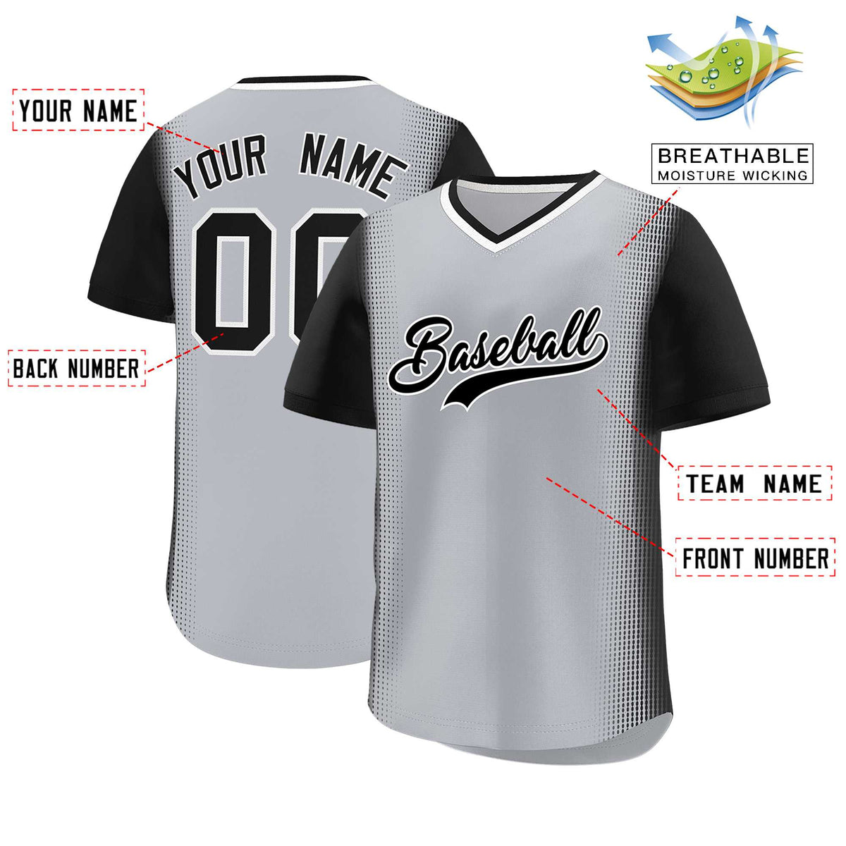 Custom Gray Black Personalized Raglan Sleeves Authentic Baseball Jersey | KXKSHOP