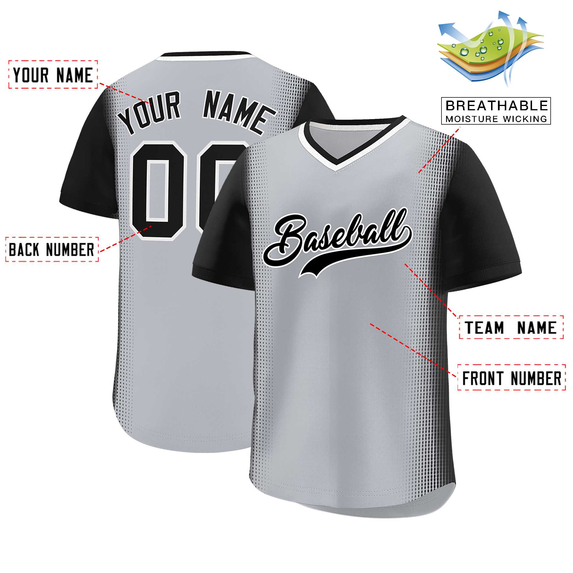Custom Gray Black Personalized Raglan Sleeves Authentic Baseball Jersey | KXKSHOP